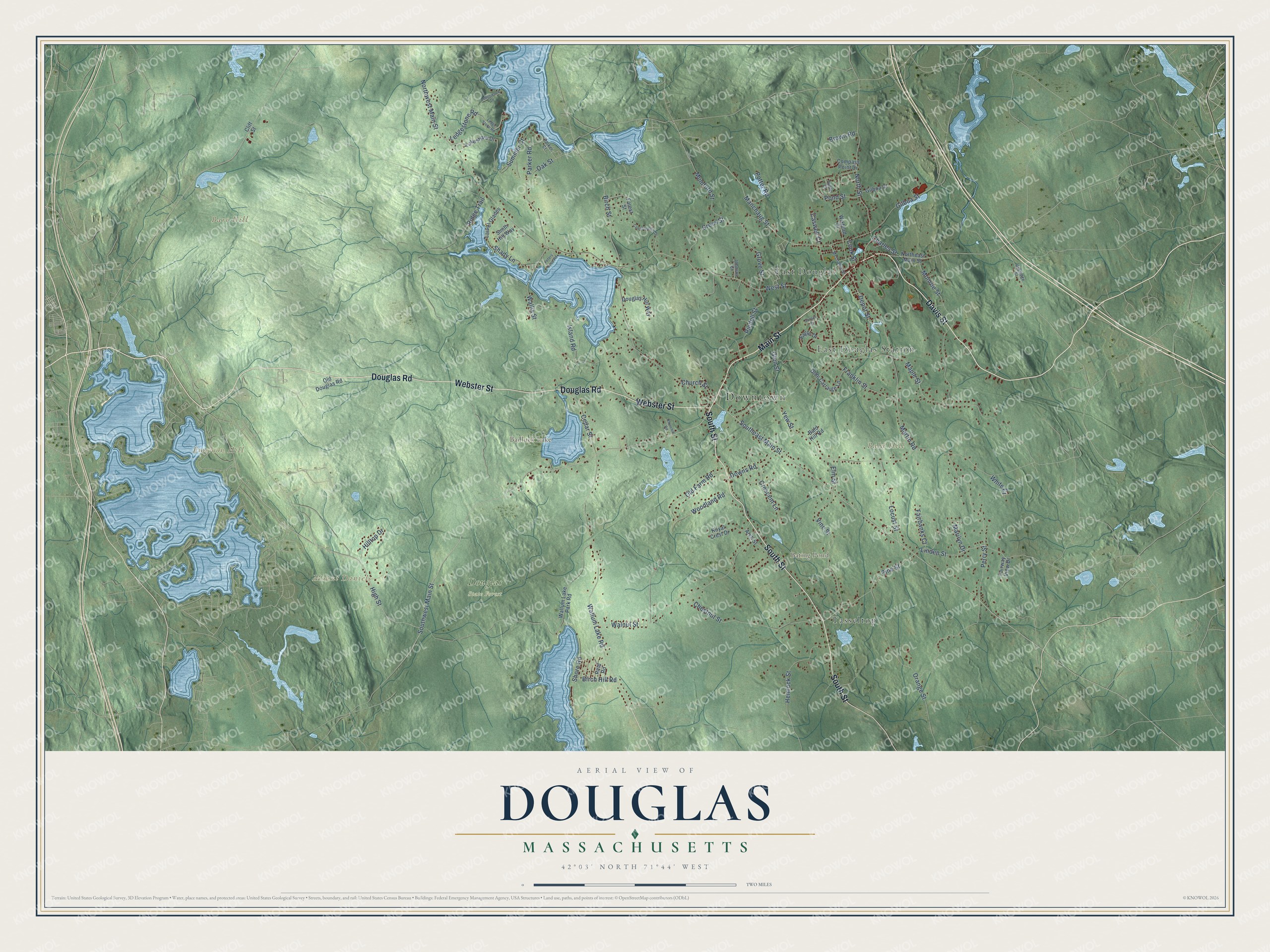Watermarked full-map preview of Douglas, Massachusetts