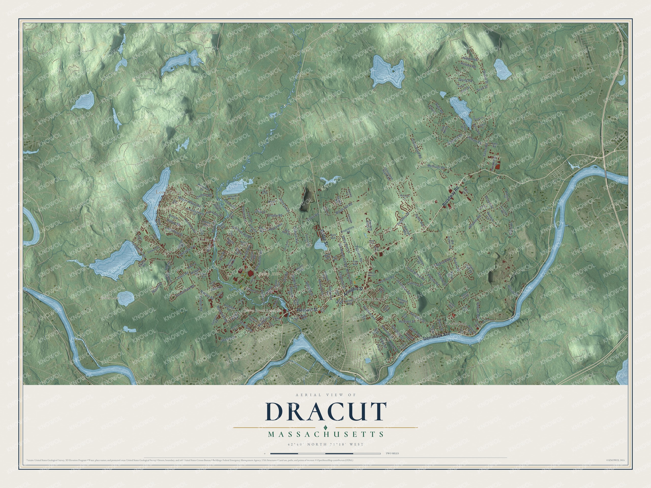 Watermarked full-map preview of Dracut, Massachusetts