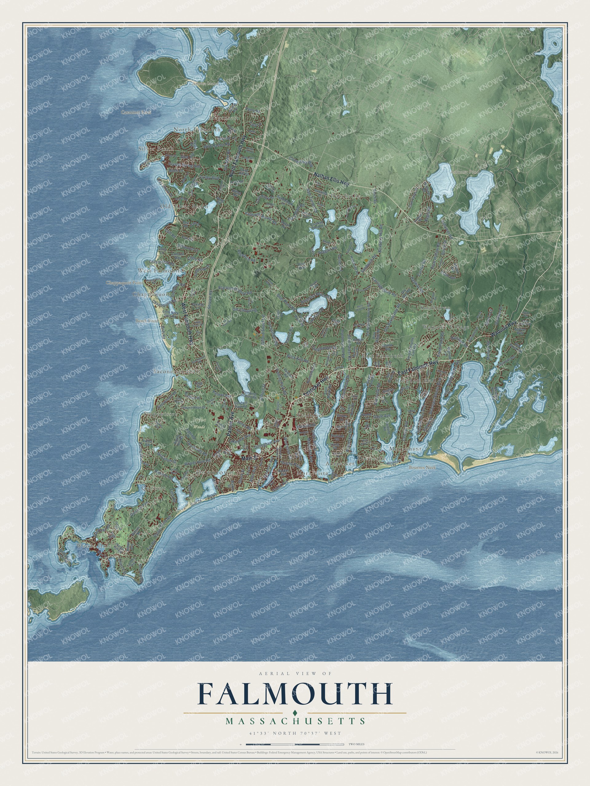 Watermarked full-map preview of Falmouth, Massachusetts