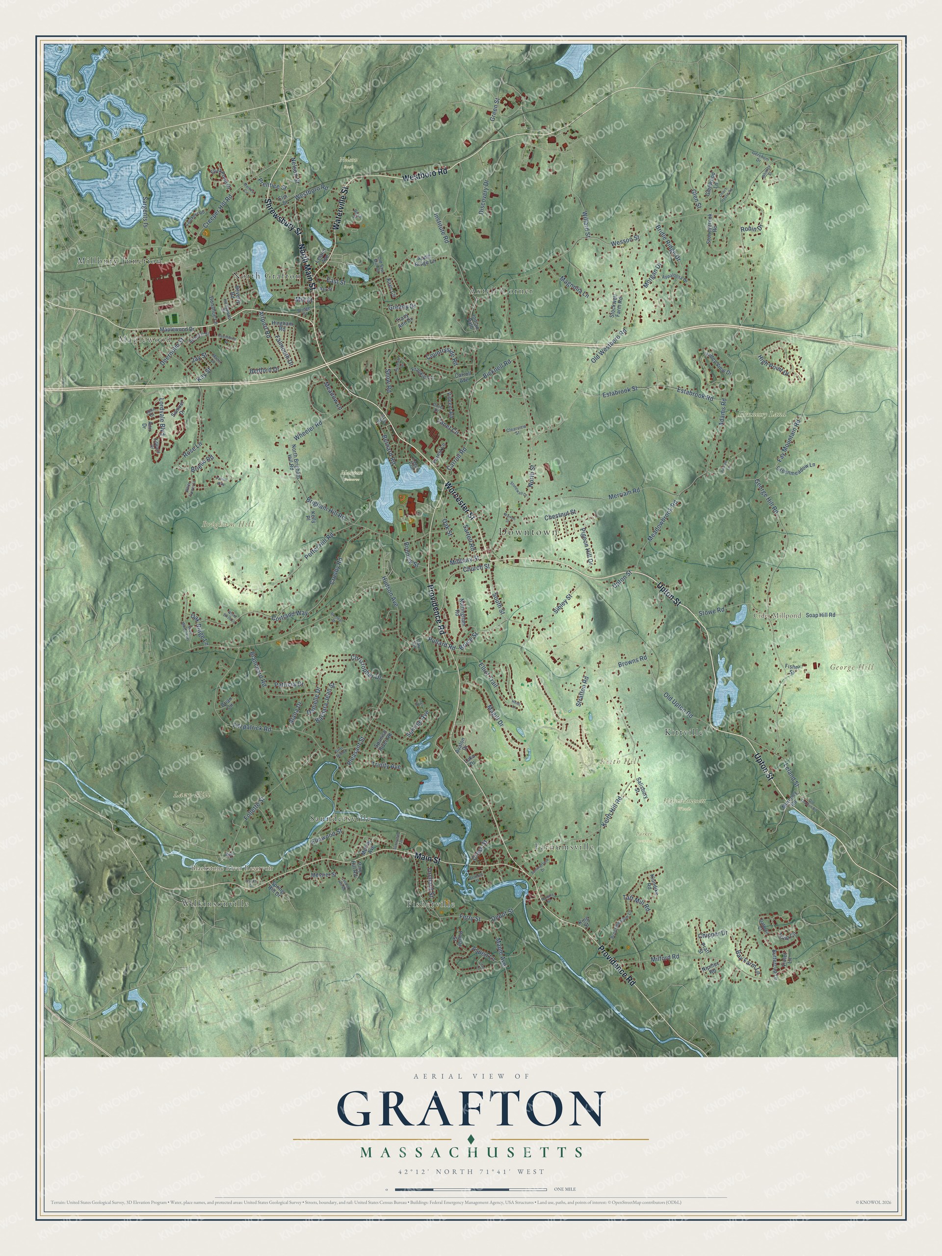 Watermarked full-map preview of Grafton, Massachusetts