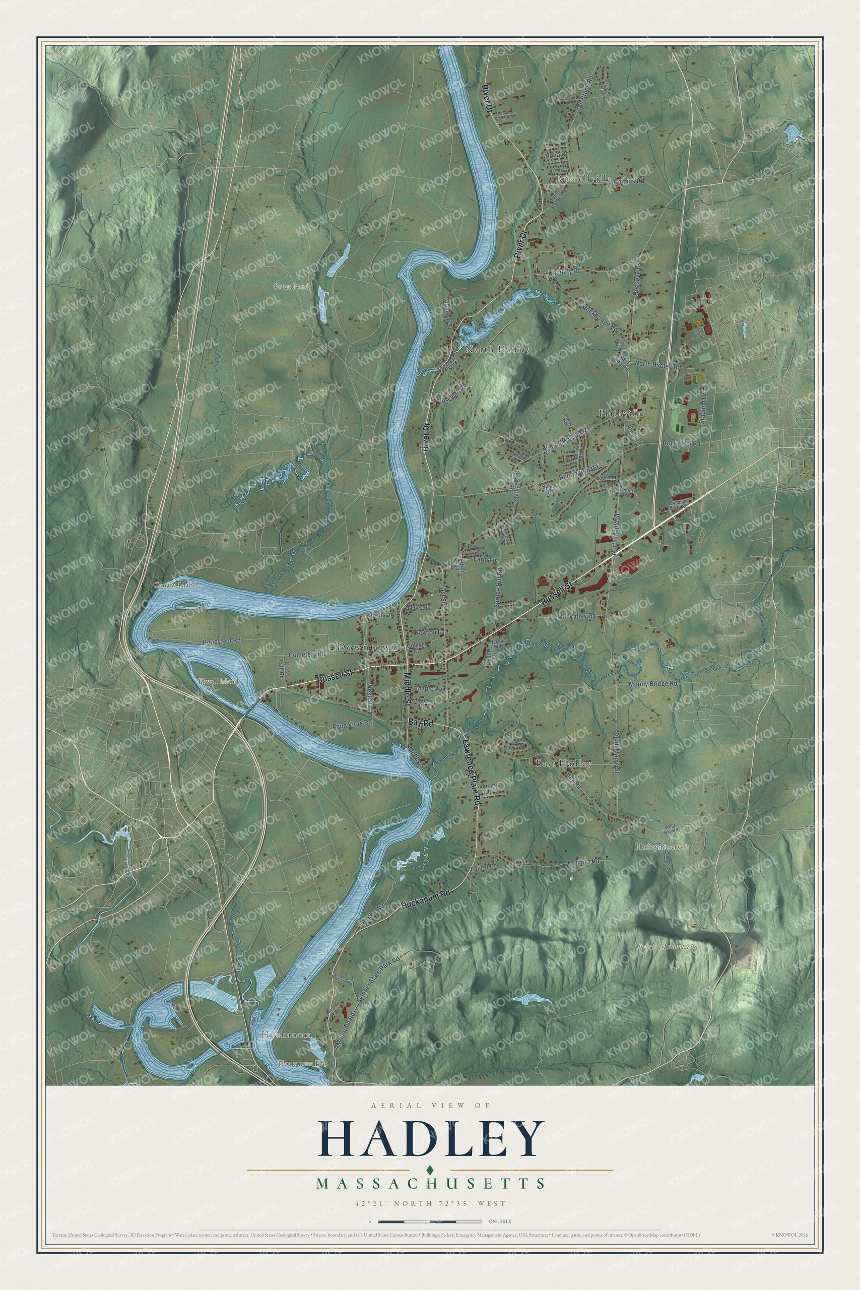 Watermarked full-map preview of Hadley, Massachusetts