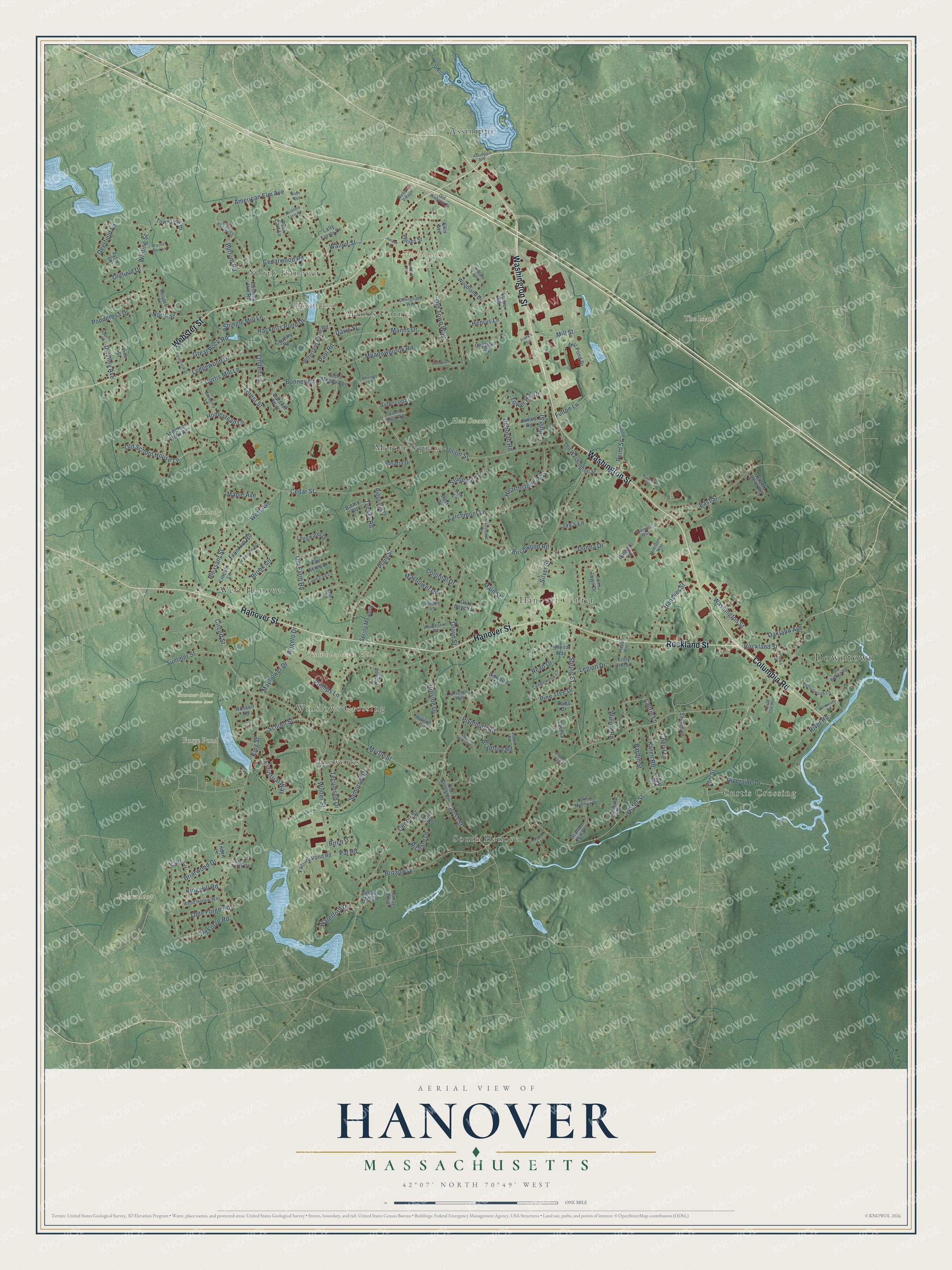 Watermarked full-map preview of Hanover, Massachusetts