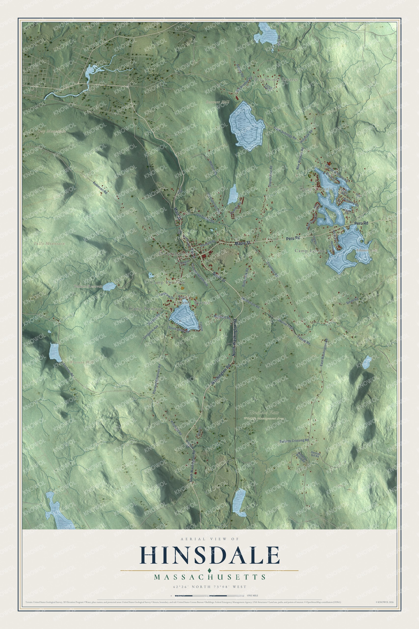Watermarked full-map preview of Hinsdale, Massachusetts