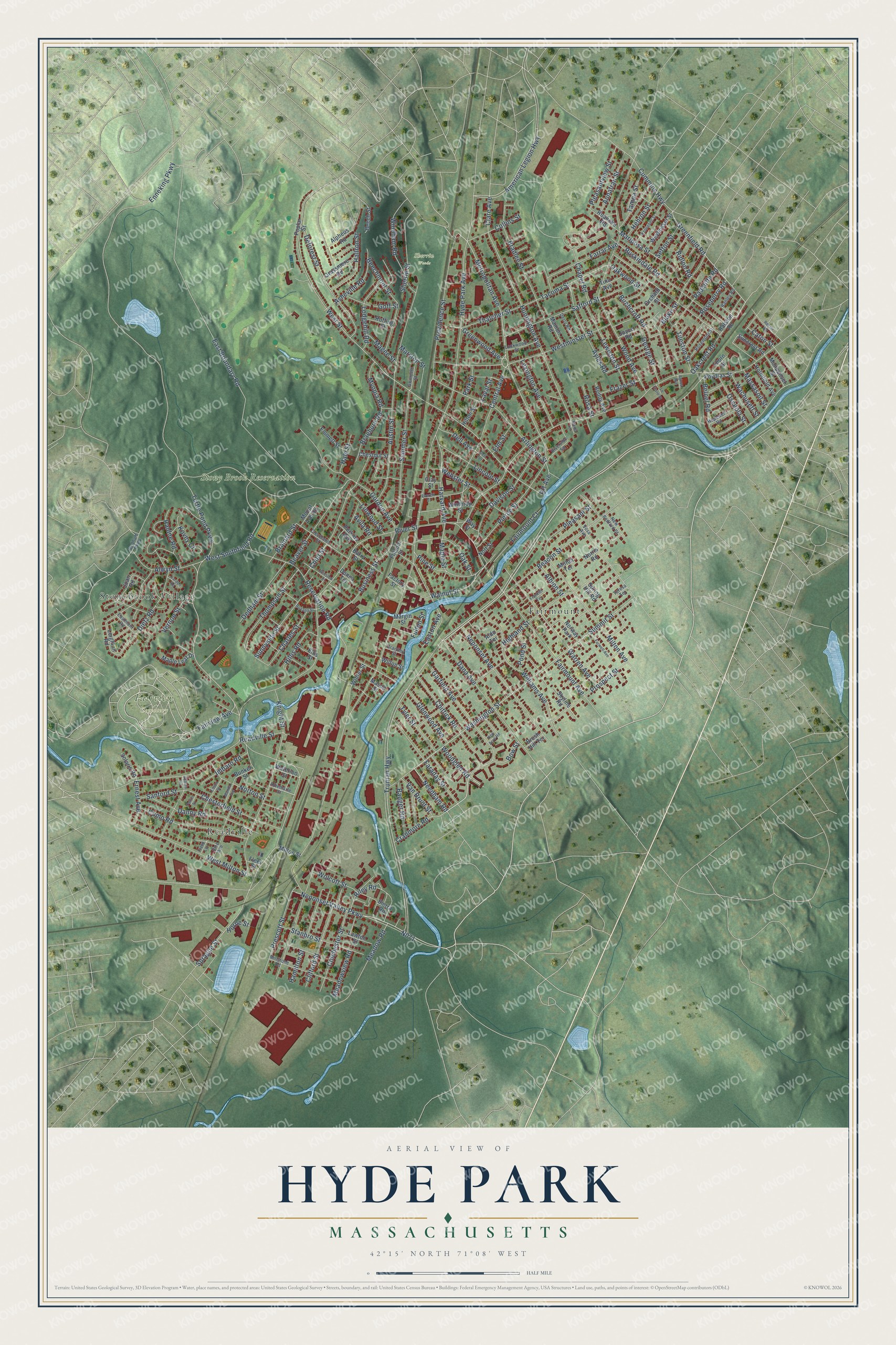 Watermarked full-map preview of Hyde Park, Massachusetts