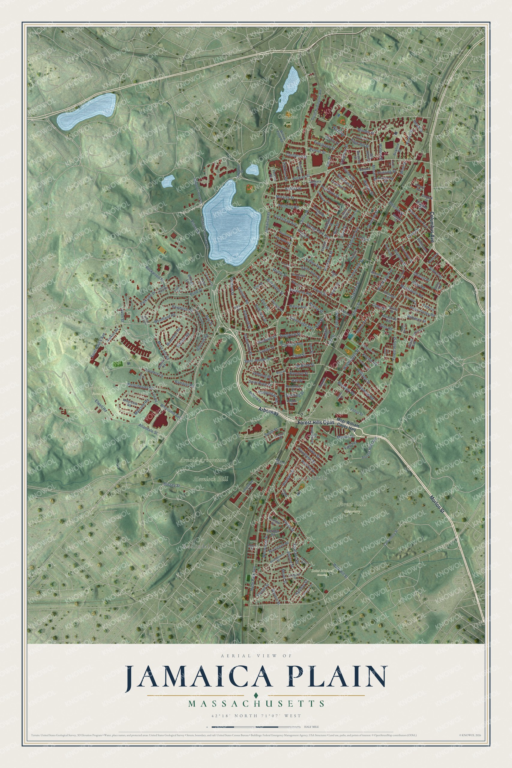 Watermarked full-map preview of Jamaica Plain, Massachusetts