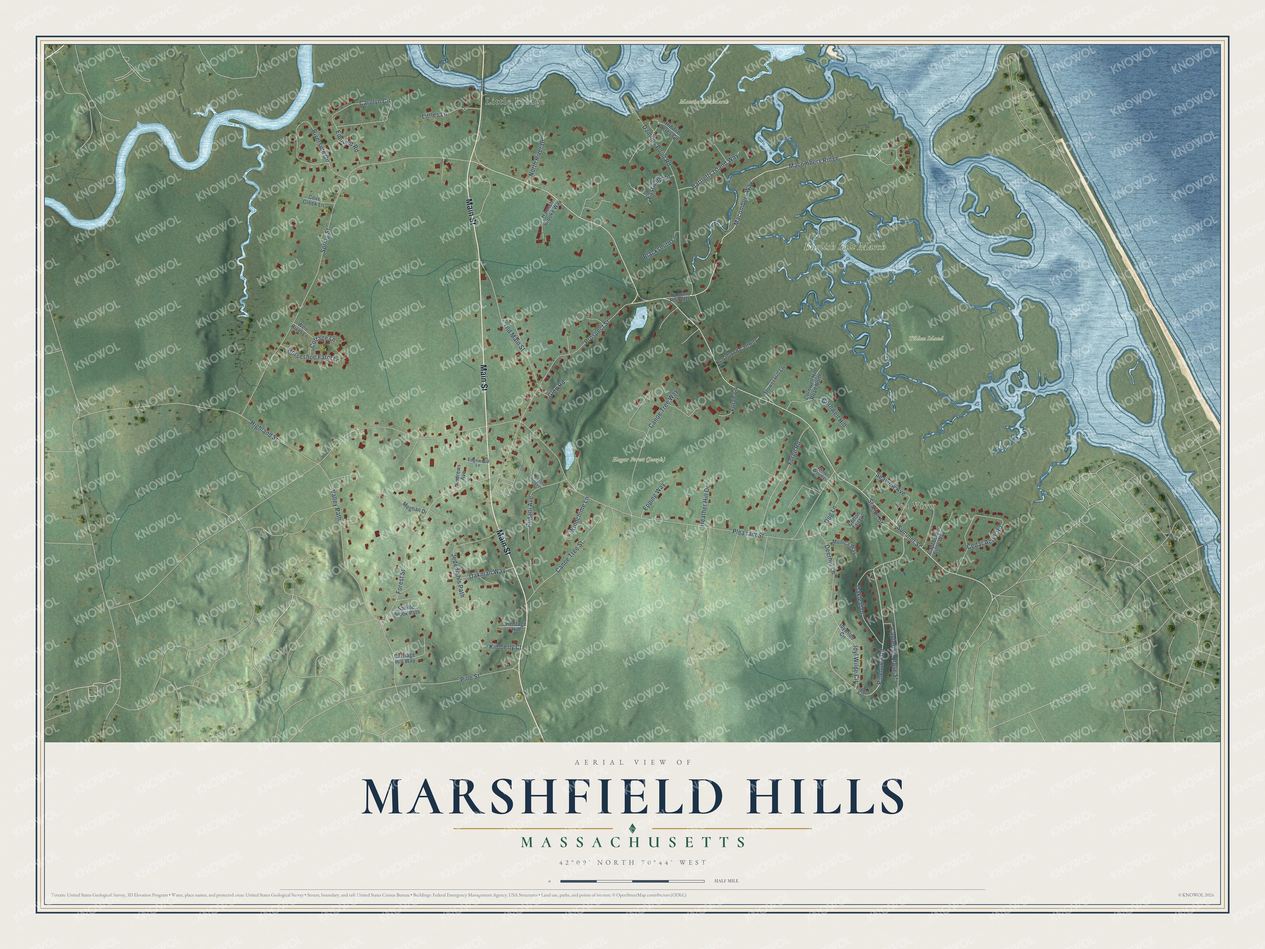 Watermarked full-map preview of Marshfield Hills, Massachusetts