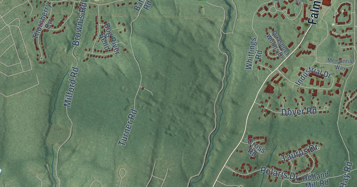 Close-up of streets and buildings in Mashpee, Massachusetts