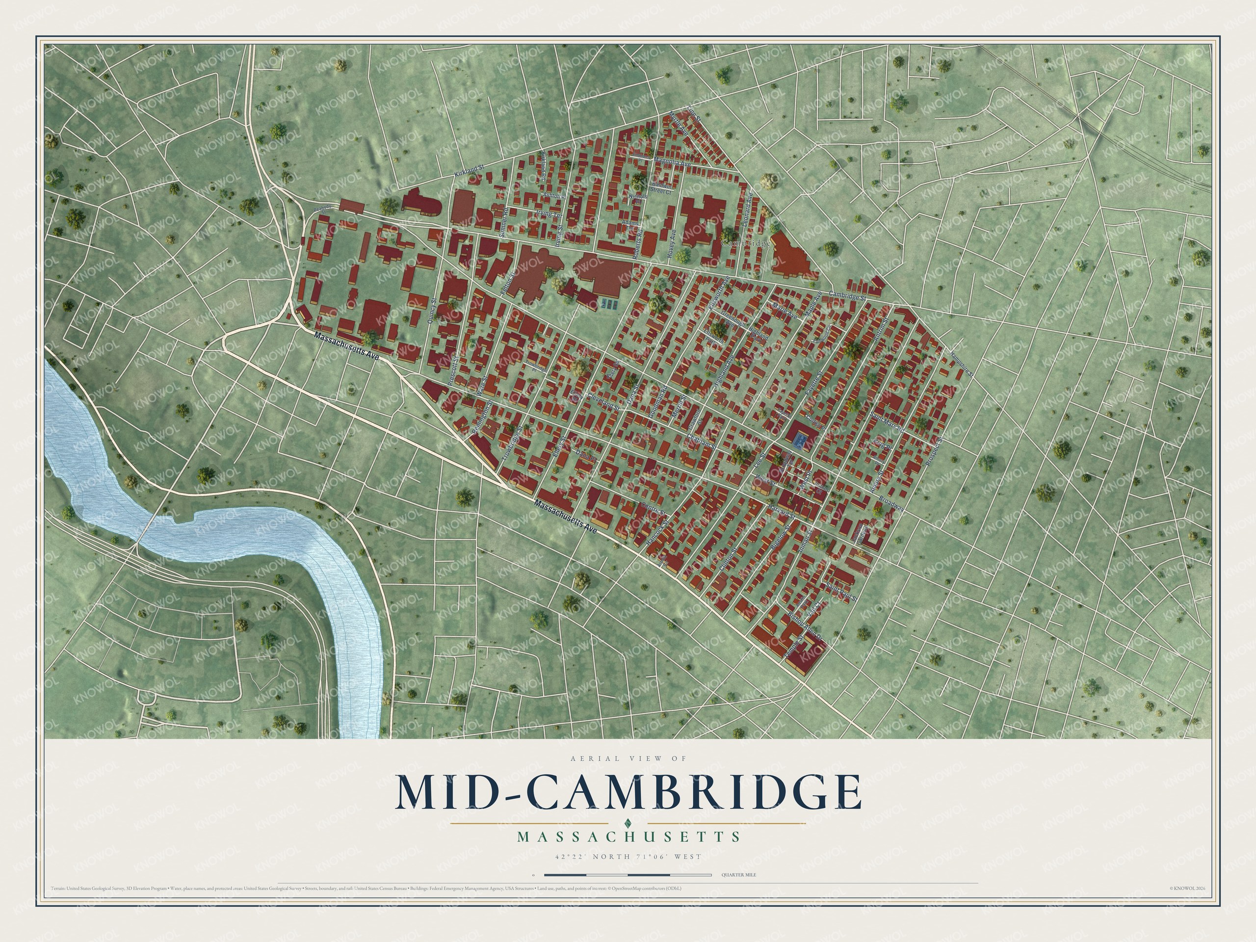Watermarked full-map preview of Mid-Cambridge, Massachusetts