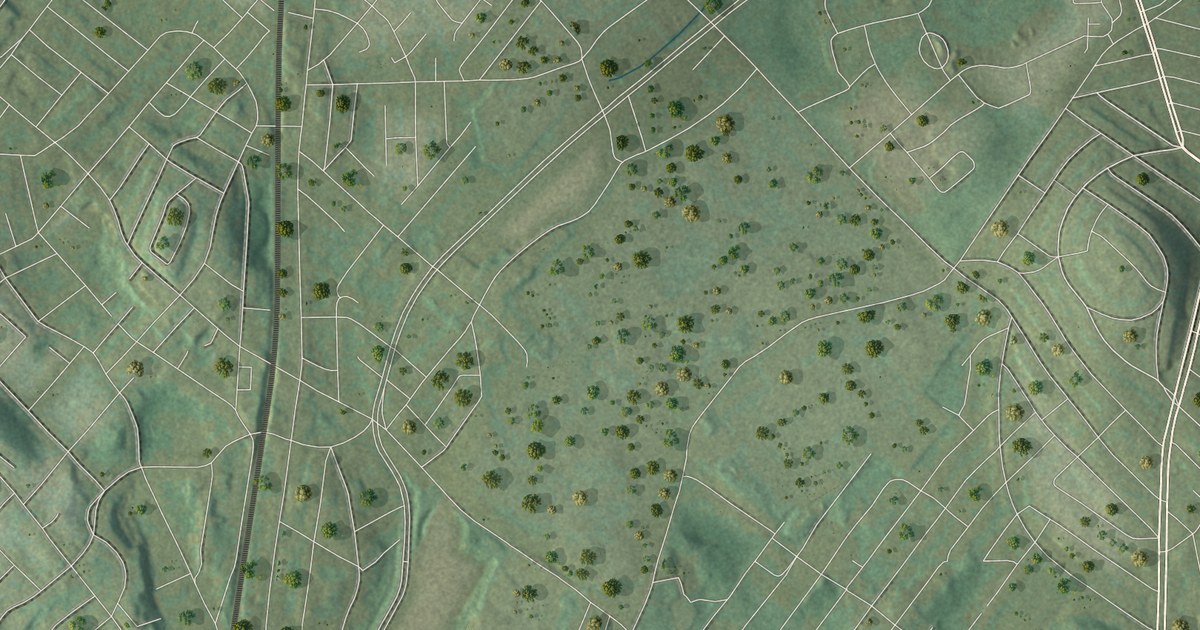 Close-up of streets and buildings in Milton, Massachusetts