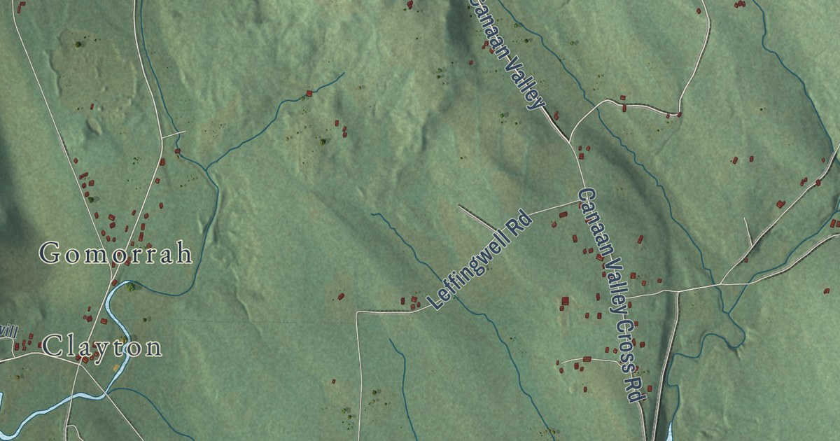 Close-up of streets and buildings in New Marlborough, Massachusetts