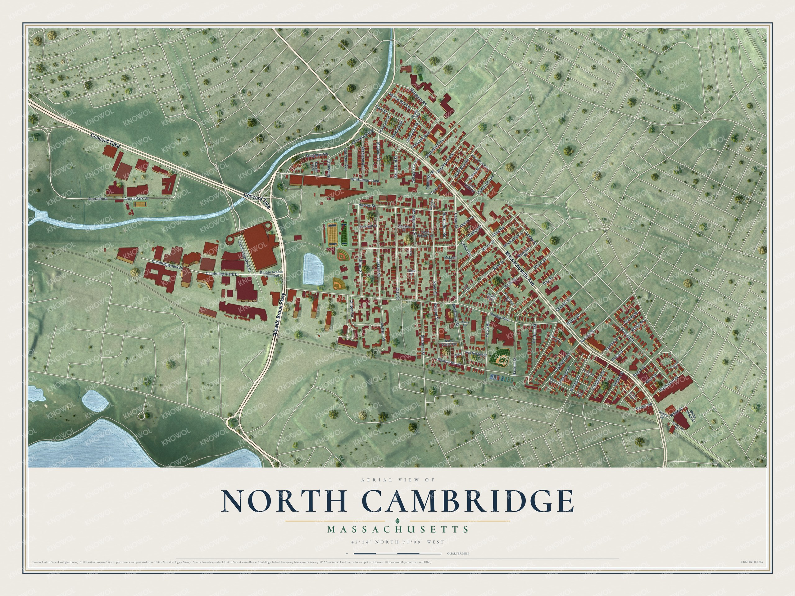 Watermarked full-map preview of North Cambridge, Massachusetts