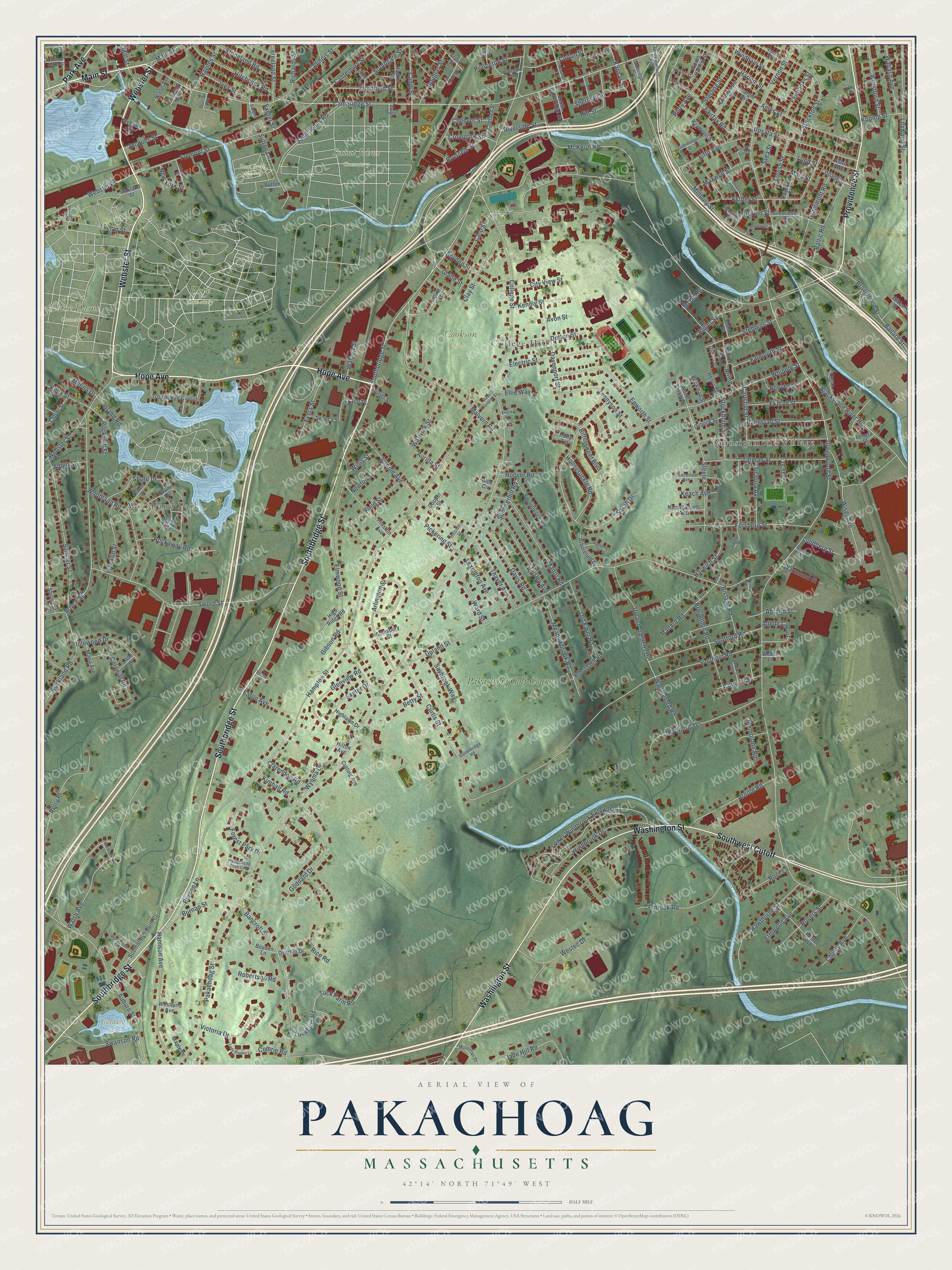 Watermarked full-map preview of Pakachoag, Massachusetts