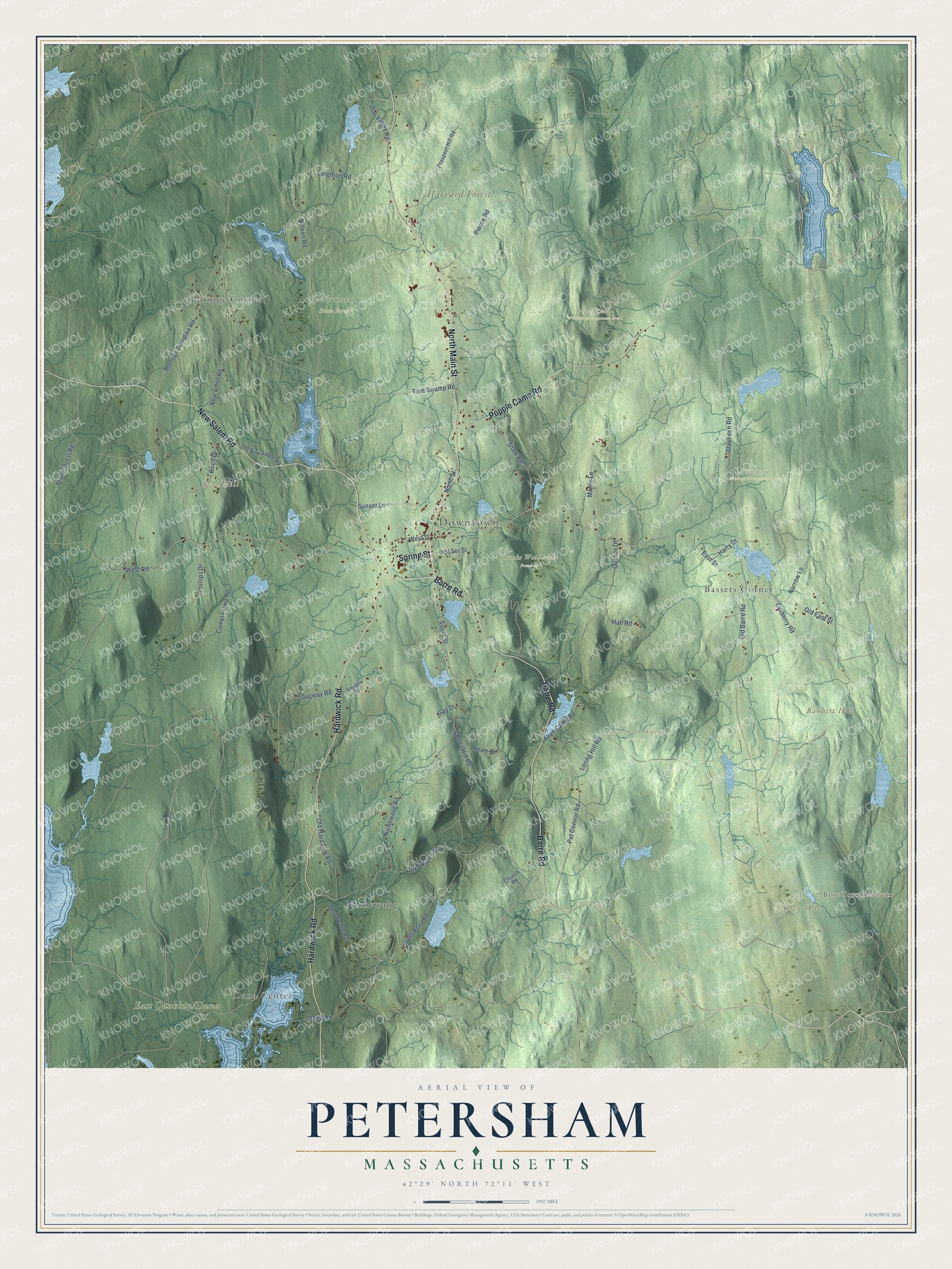 Watermarked full-map preview of Petersham, Massachusetts