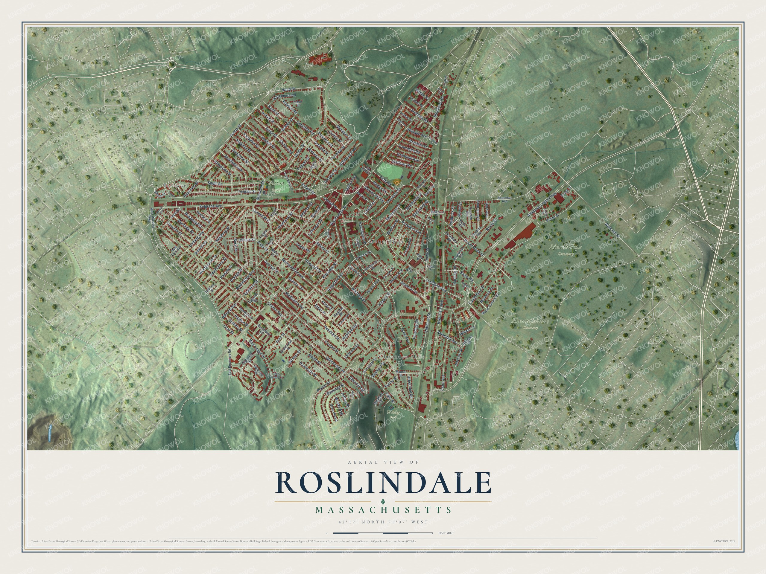 Watermarked full-map preview of Roslindale, Massachusetts
