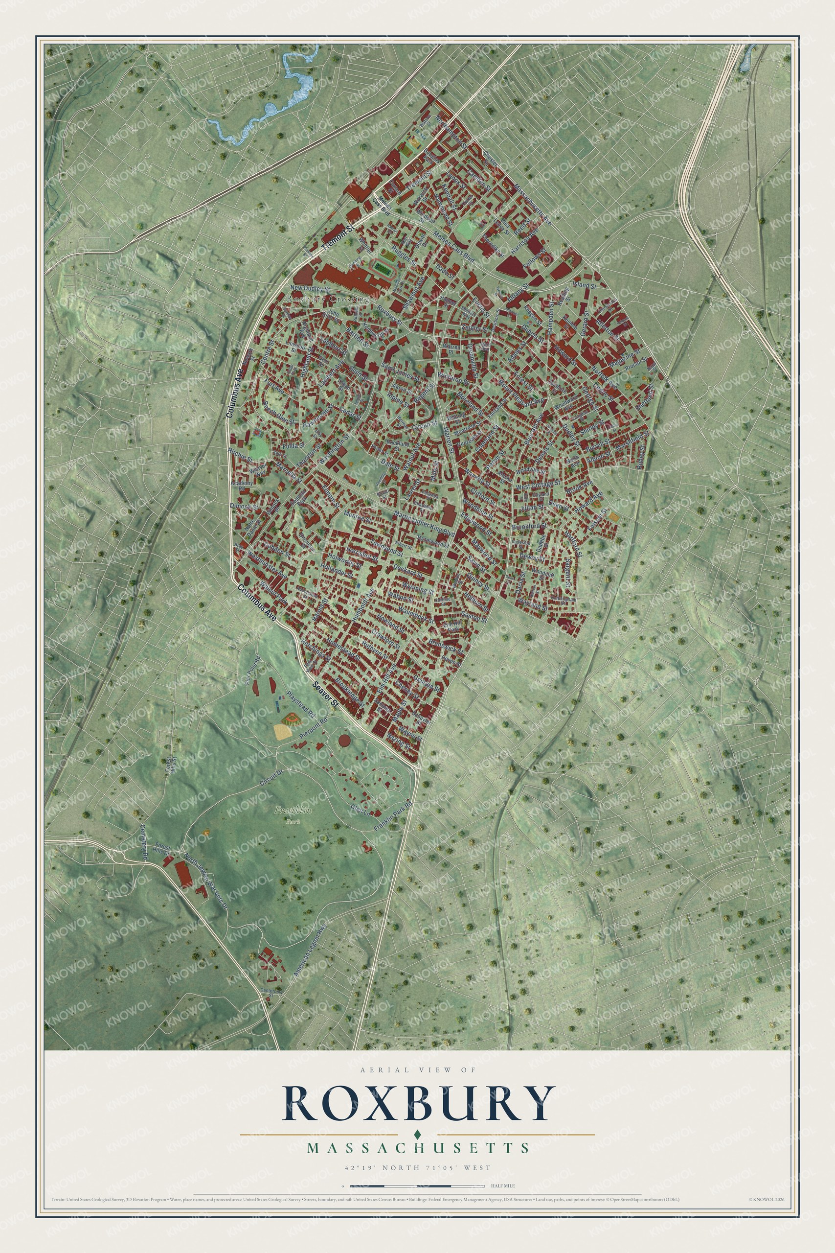Watermarked full-map preview of Roxbury, Massachusetts