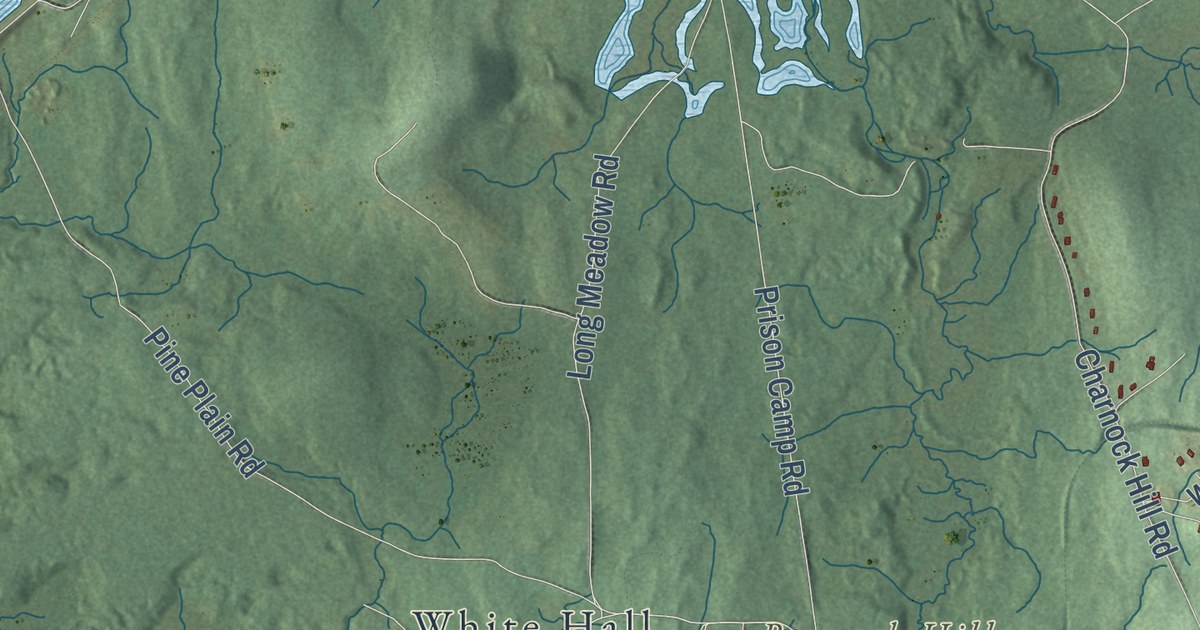 Close-up of streets and buildings in Rutland, Massachusetts