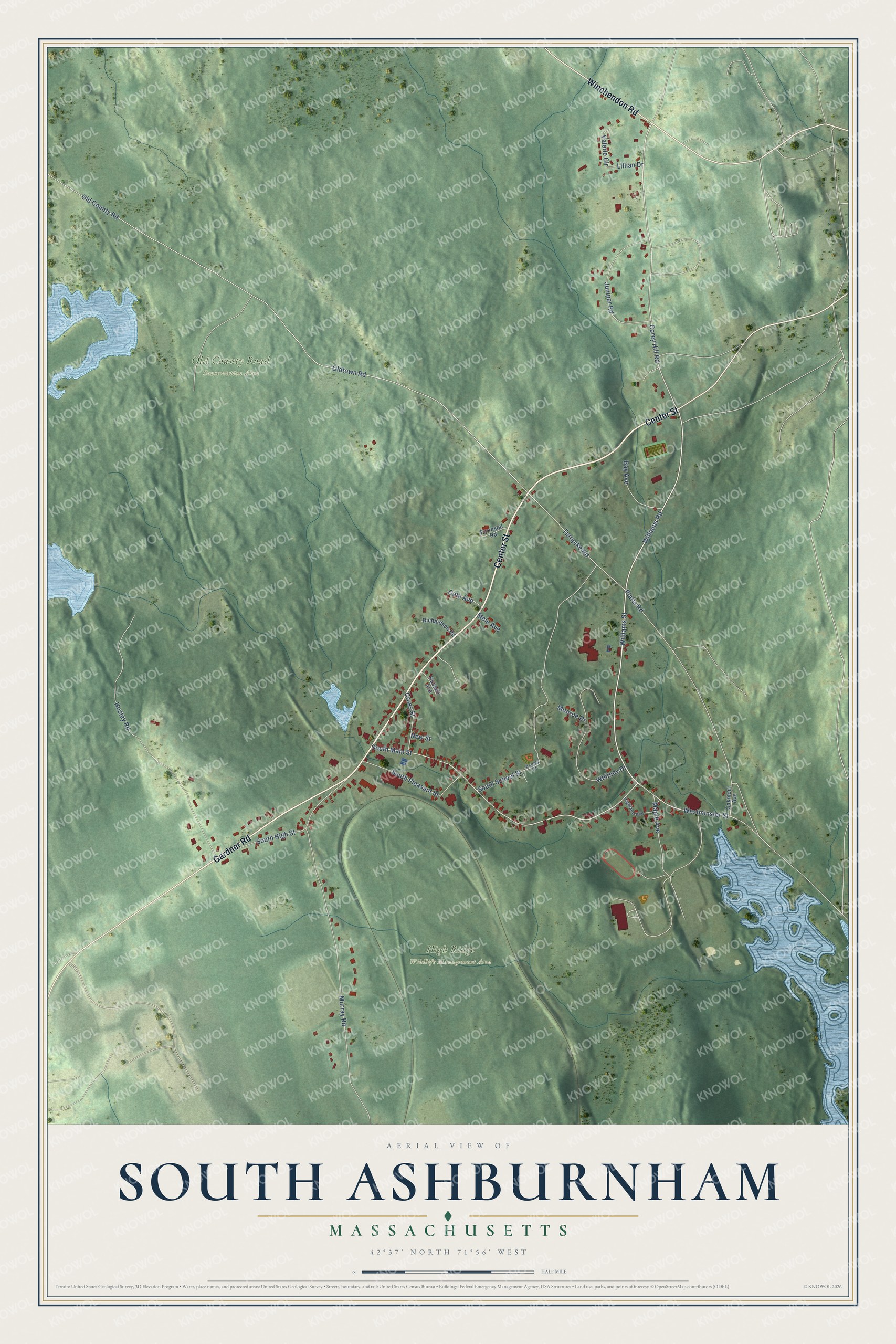 Watermarked full-map preview of South Ashburnham, Massachusetts