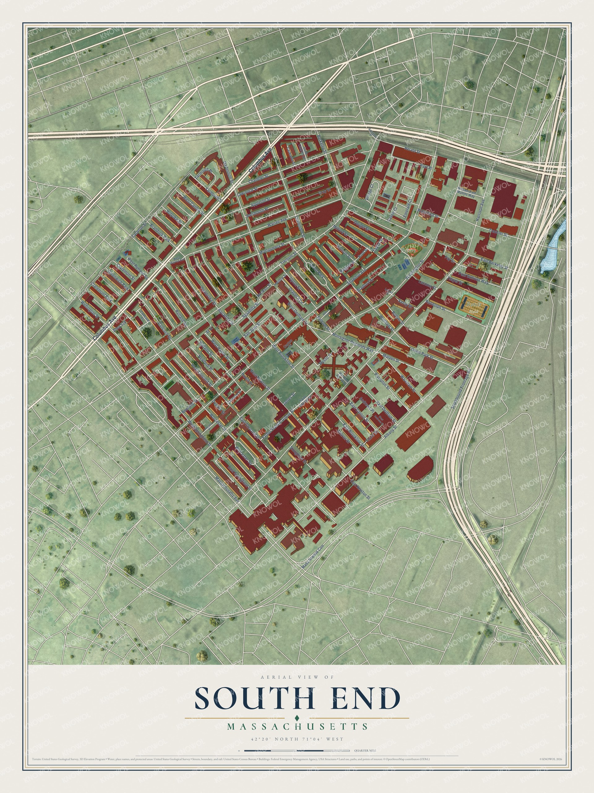 Watermarked full-map preview of South End, Massachusetts
