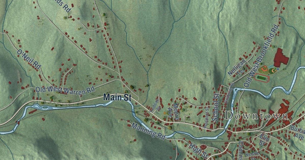 Detailed Map of Warren, Massachusetts