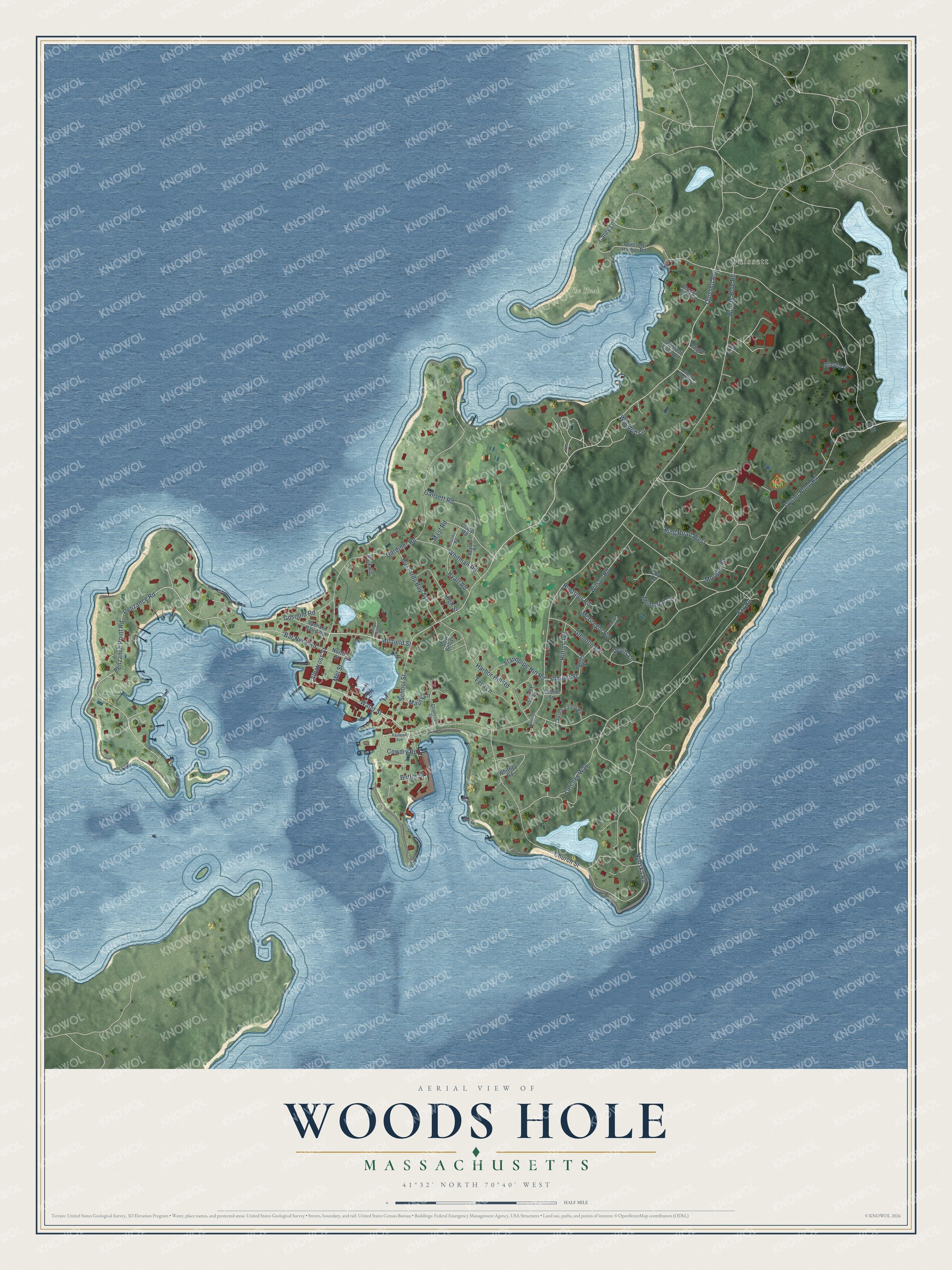 Watermarked full-map preview of Woods Hole, Massachusetts