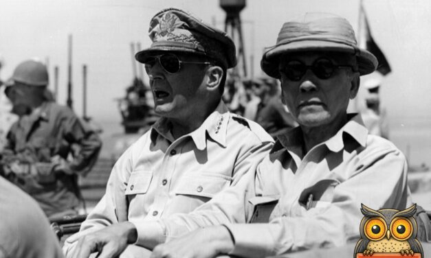 MacArthur and Osmeña Ride Into Tacloban, 1944