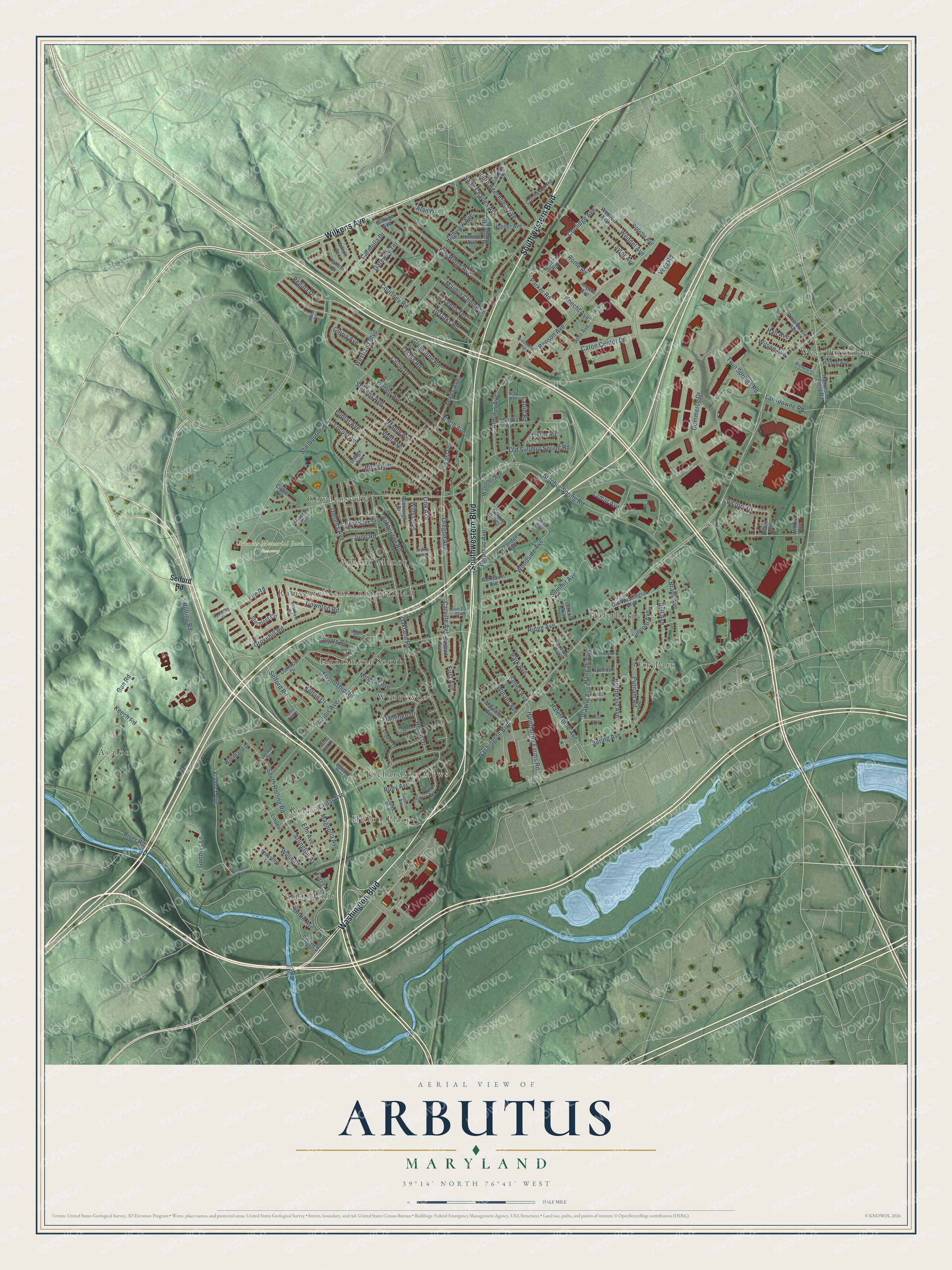Watermarked full-map preview of Arbutus, Maryland