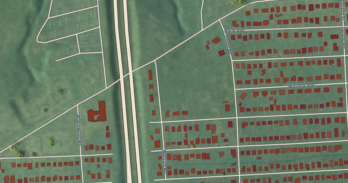 Close-up of streets and buildings in Arundel Gardens, Maryland