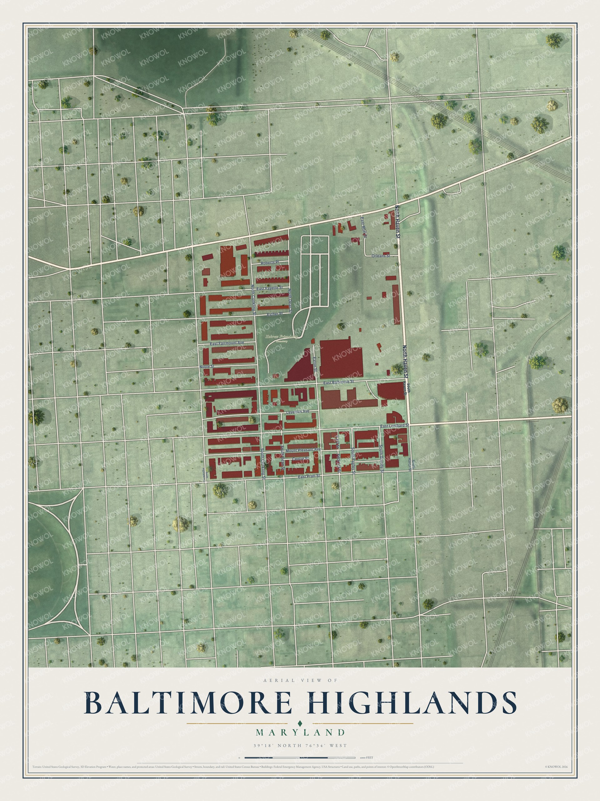 Watermarked full-map preview of Baltimore Highlands, Maryland