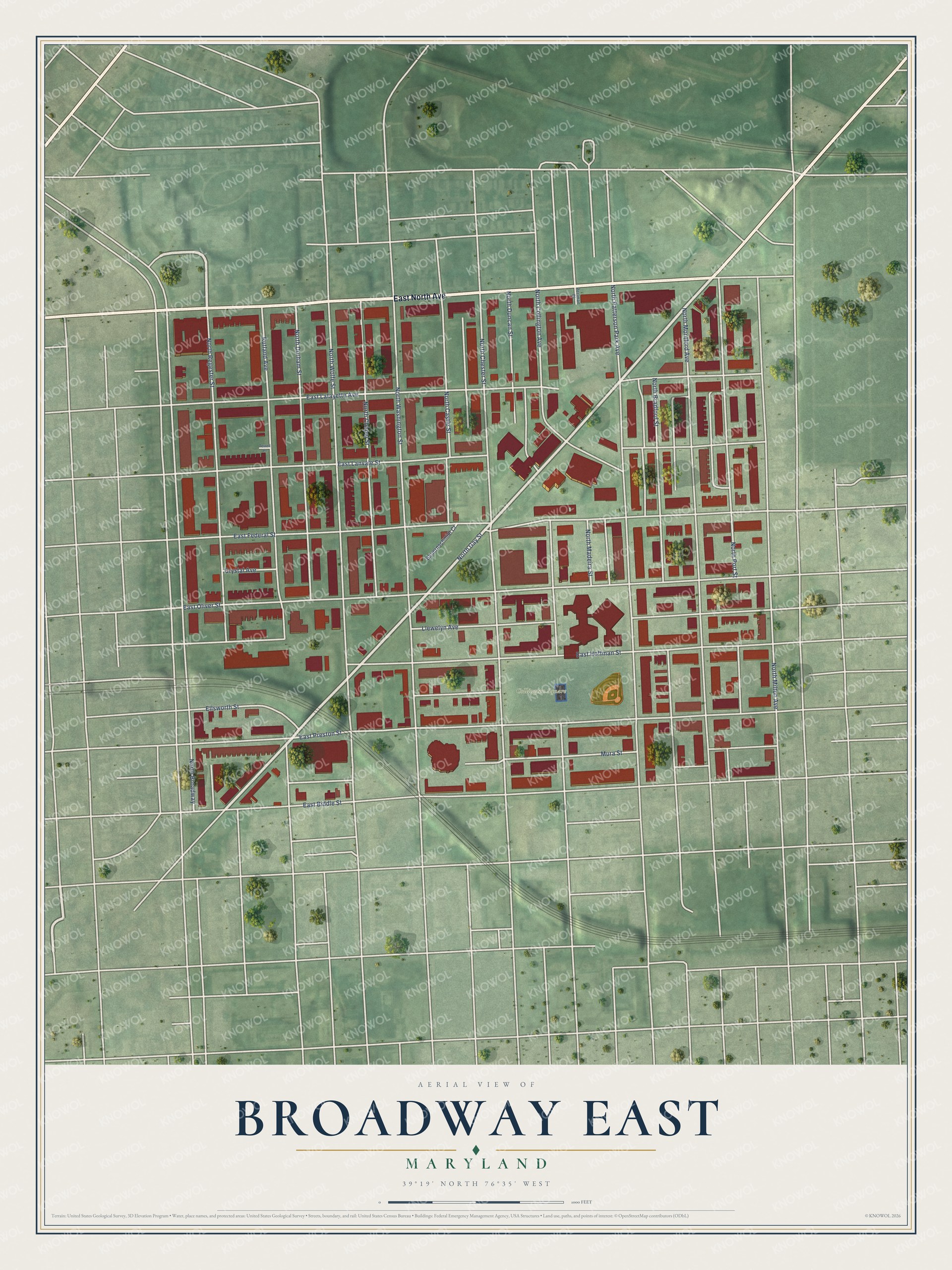 Watermarked full-map preview of Broadway East, Maryland