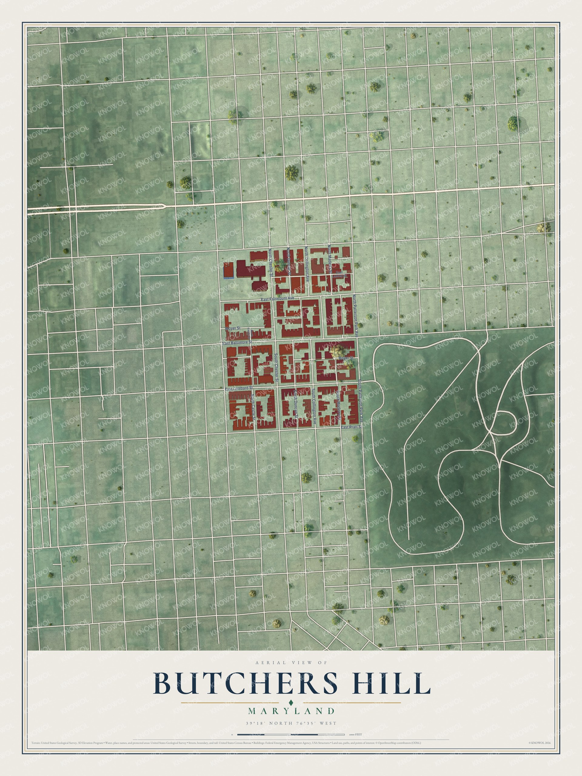 Watermarked full-map preview of Butchers Hill, Maryland