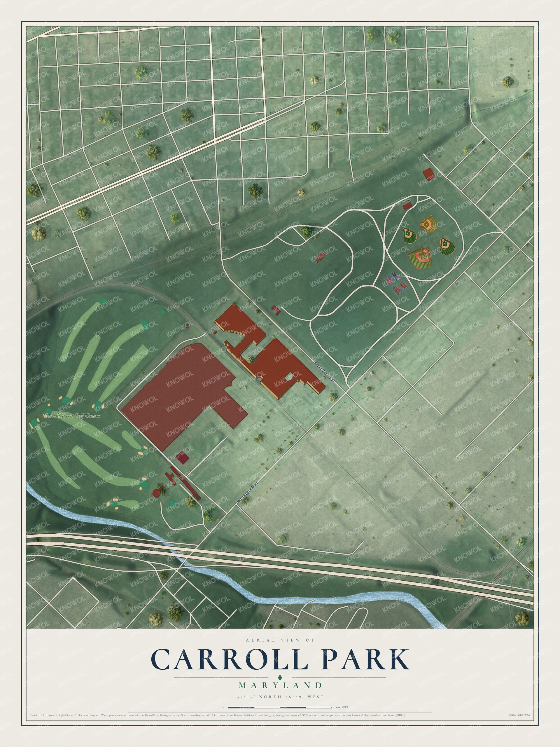 Watermarked full-map preview of Carroll Park, Maryland