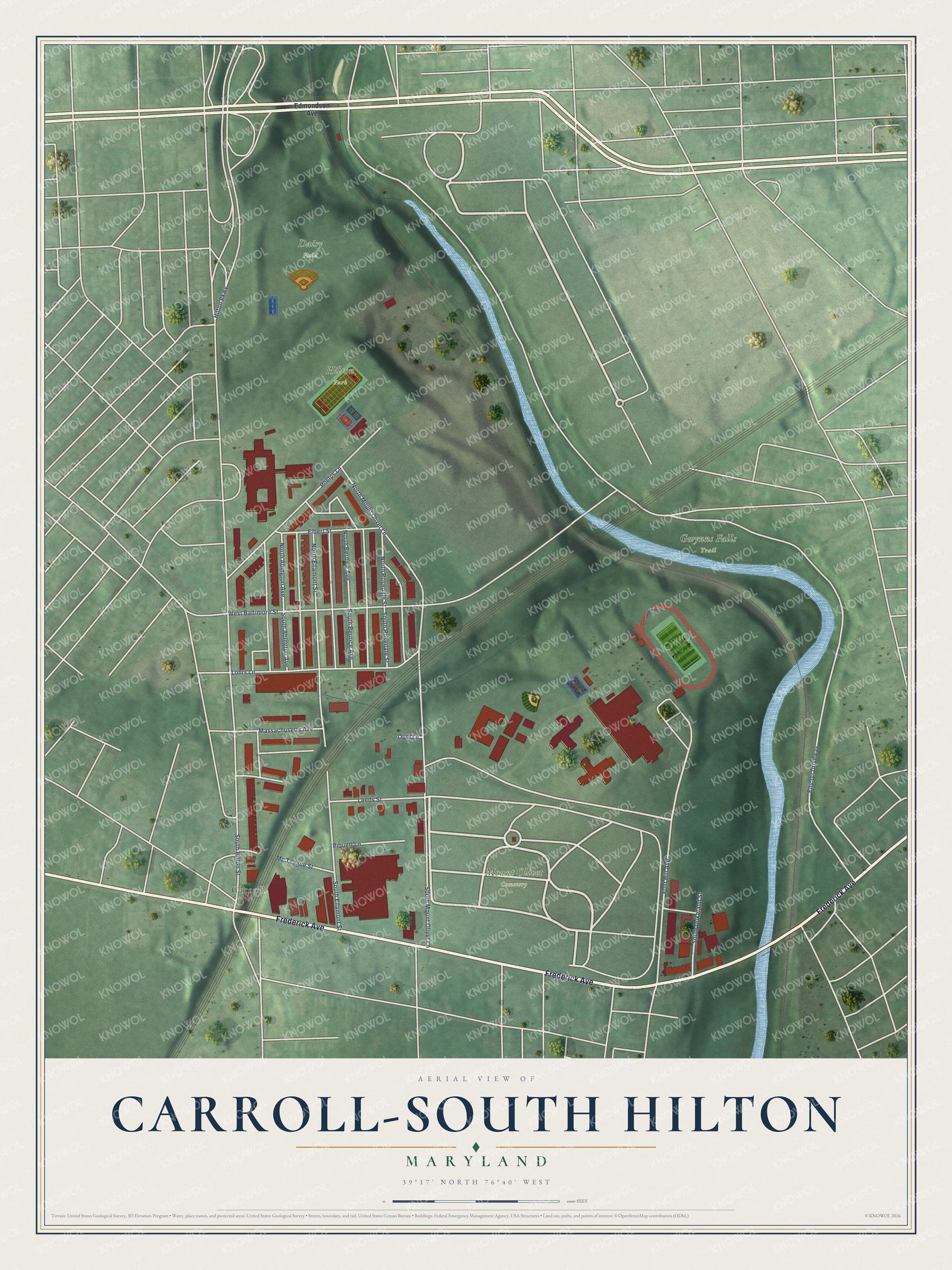 Watermarked full-map preview of Carroll-South Hilton, Maryland