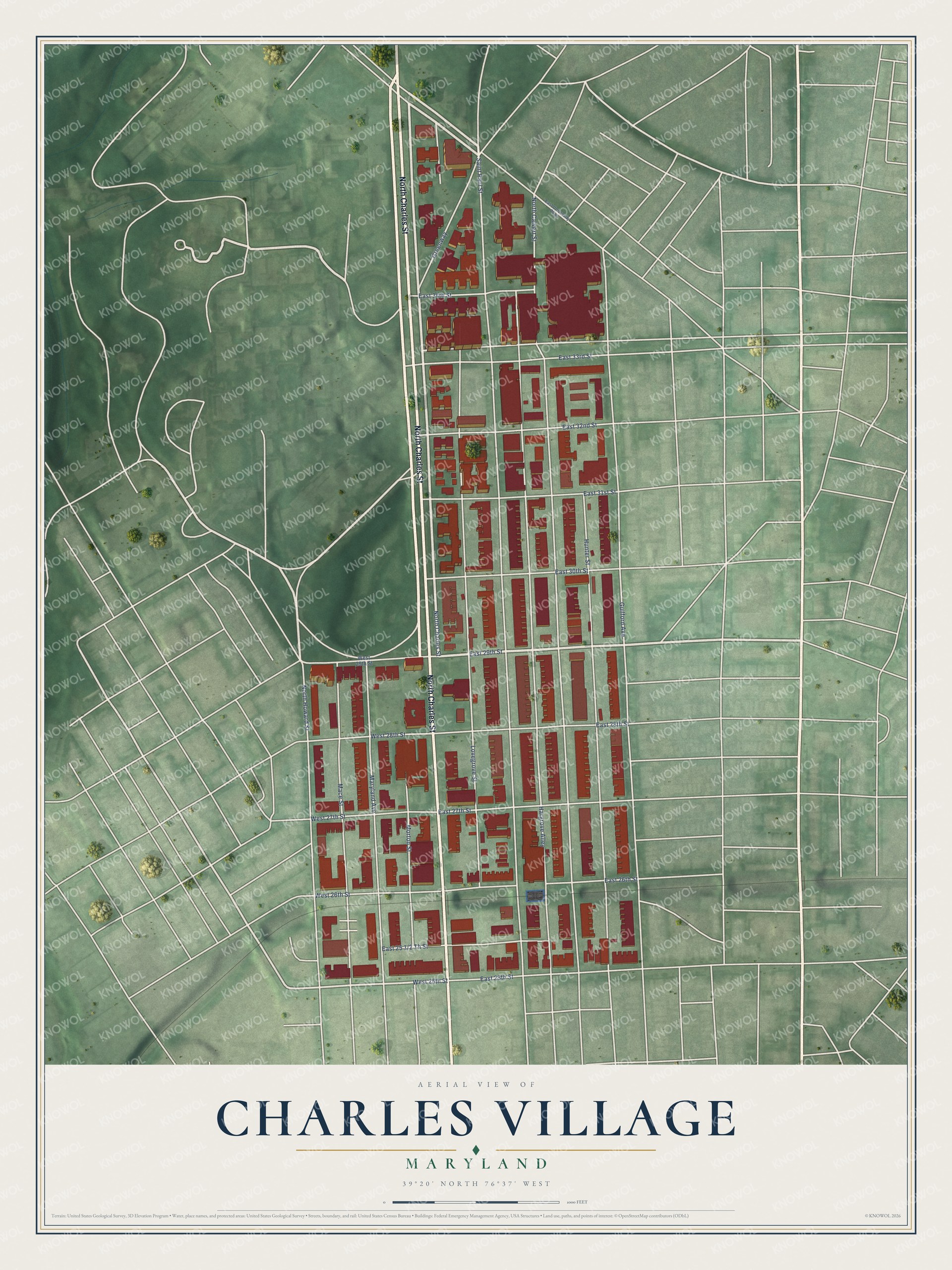 Watermarked full-map preview of Charles Village, Maryland