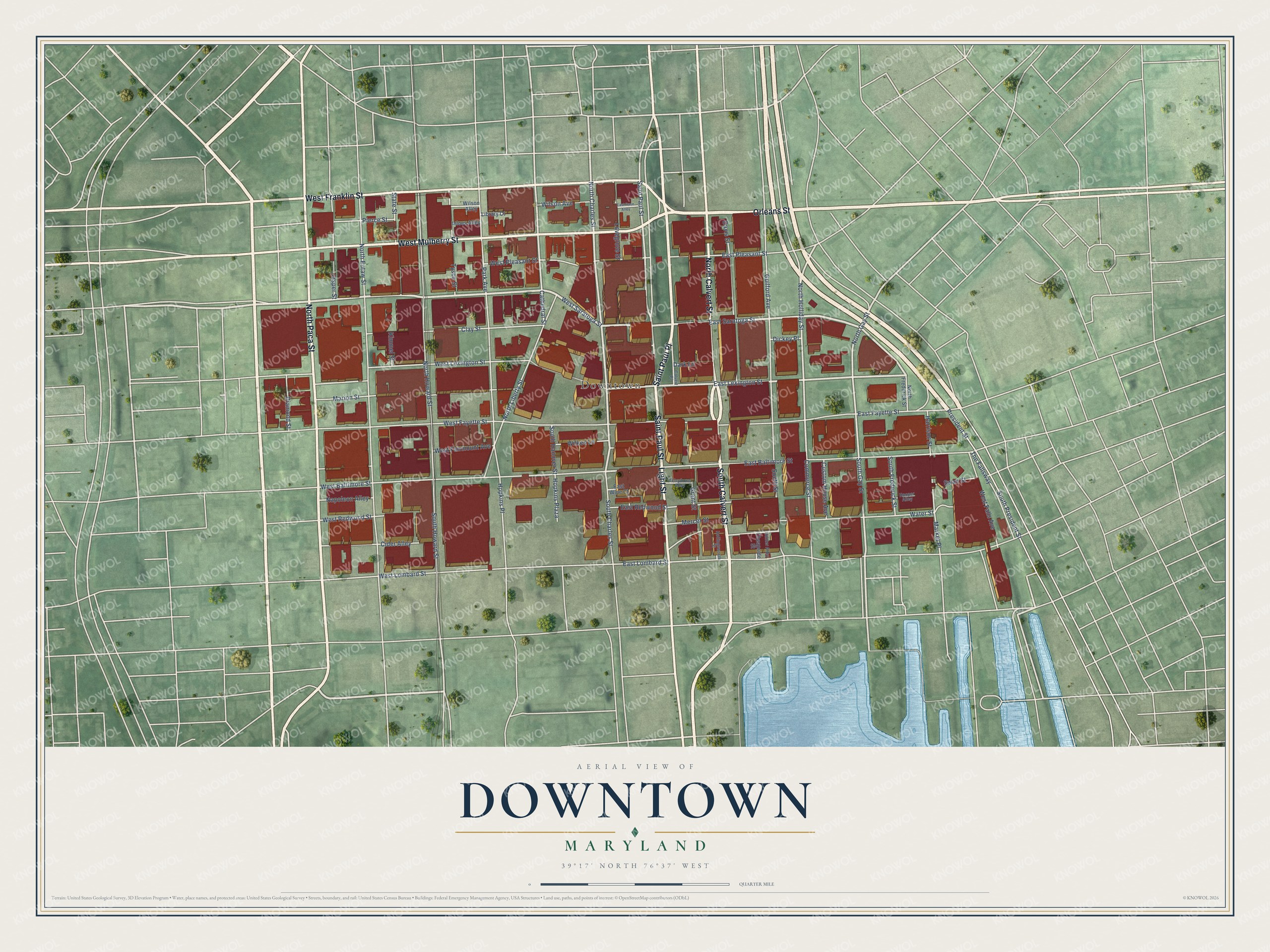 Watermarked full-map preview of Downtown, Maryland