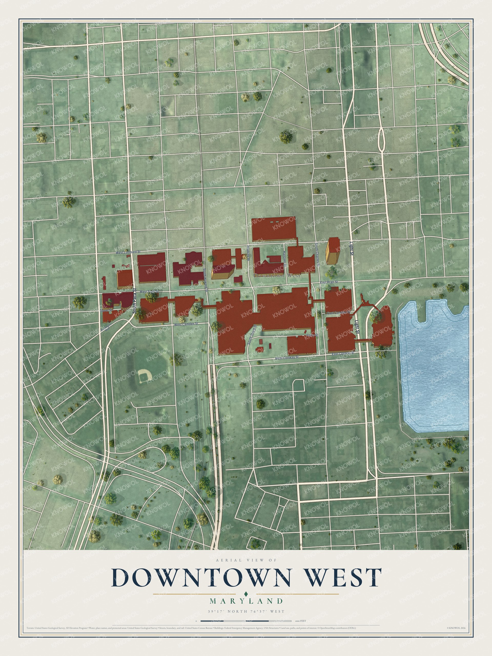 Watermarked full-map preview of Downtown West, Maryland