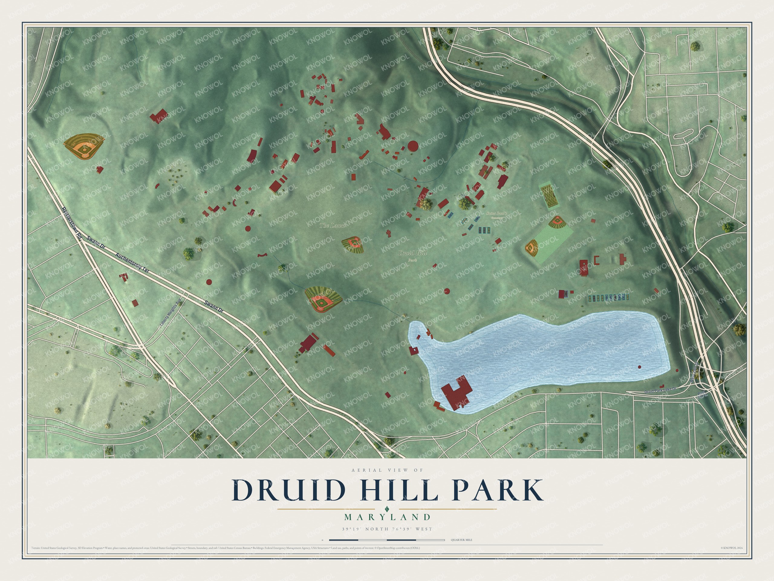 Watermarked full-map preview of Druid Hill Park, Maryland