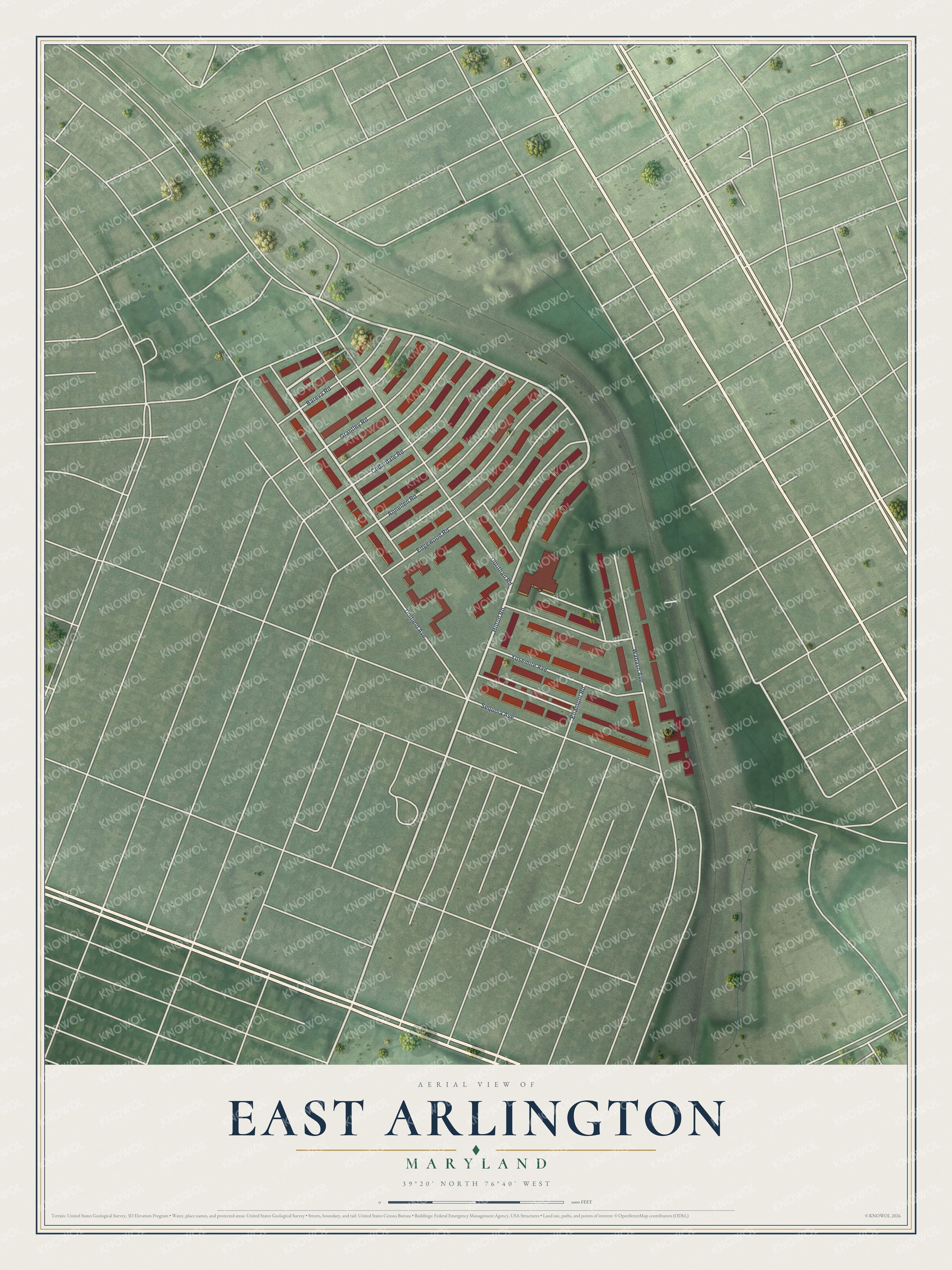 Watermarked full-map preview of East Arlington, Maryland