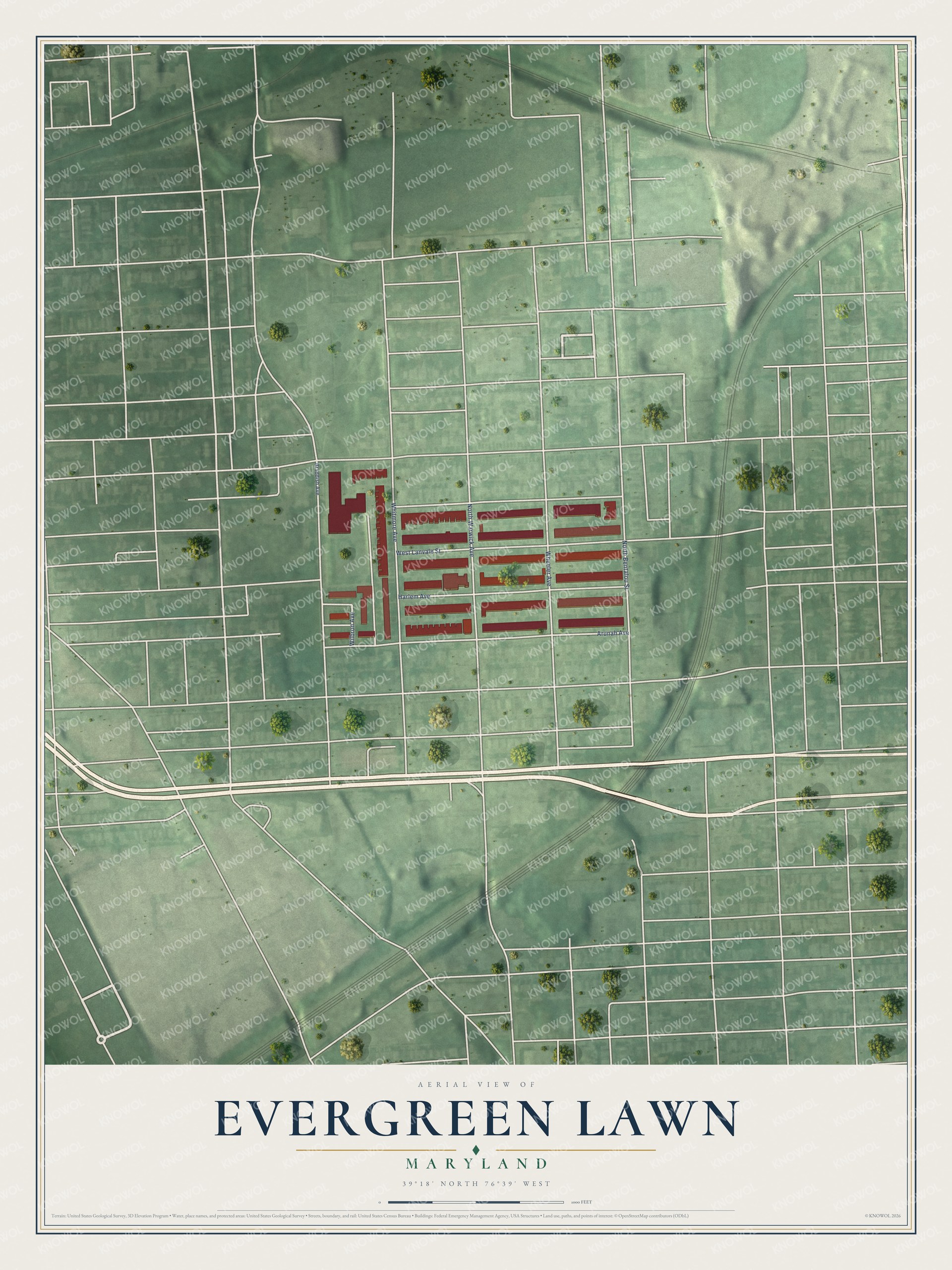 Watermarked full-map preview of Evergreen Lawn, Maryland