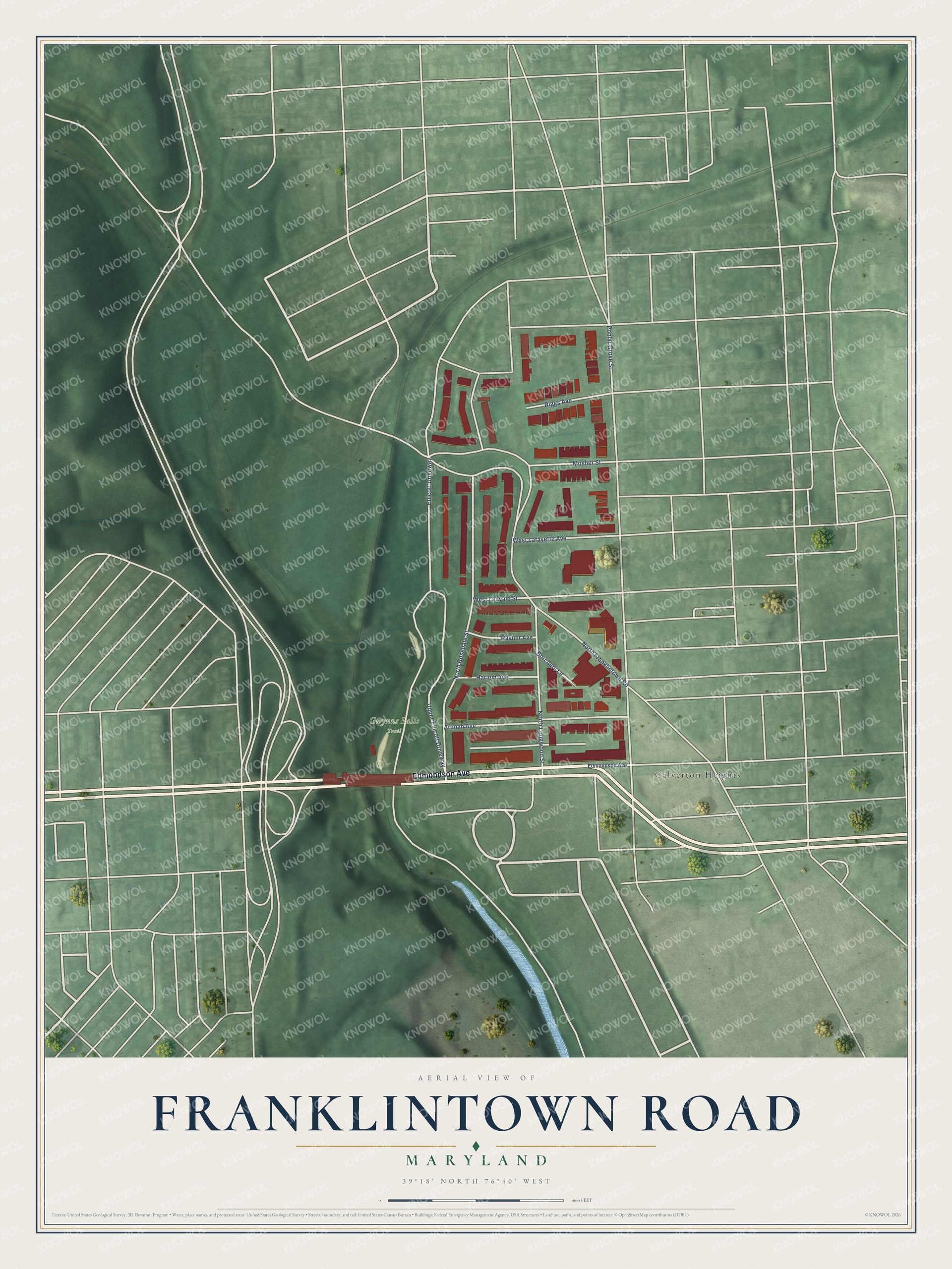 Watermarked full-map preview of Franklintown Road, Maryland