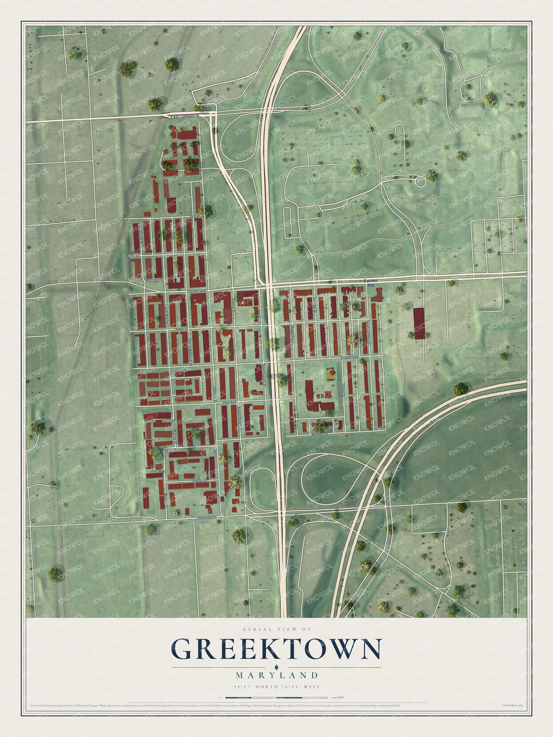 Watermarked full-map preview of Greektown, Maryland