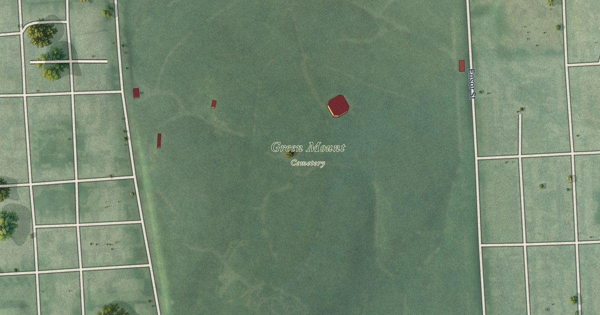 Map of Greenmount Cemetery, Baltimore, Maryland in 2026