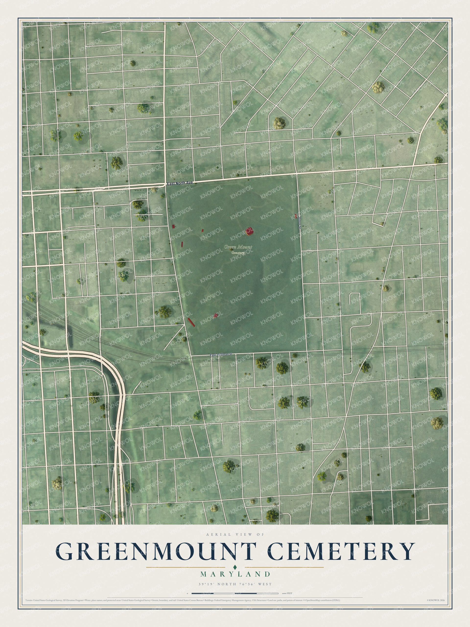 Watermarked full-map preview of Greenmount Cemetery, Maryland