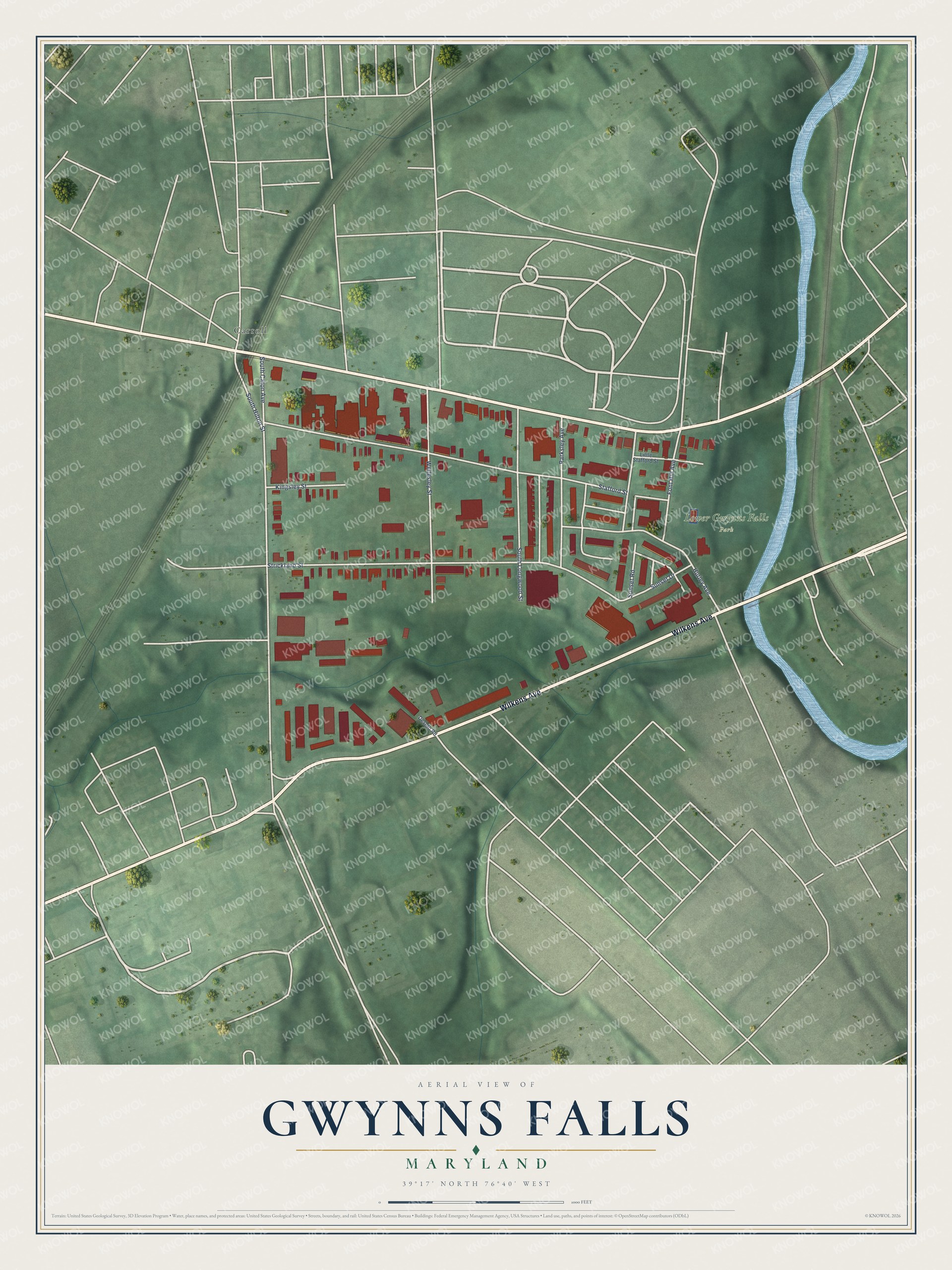 Watermarked full-map preview of Gwynns Falls, Maryland