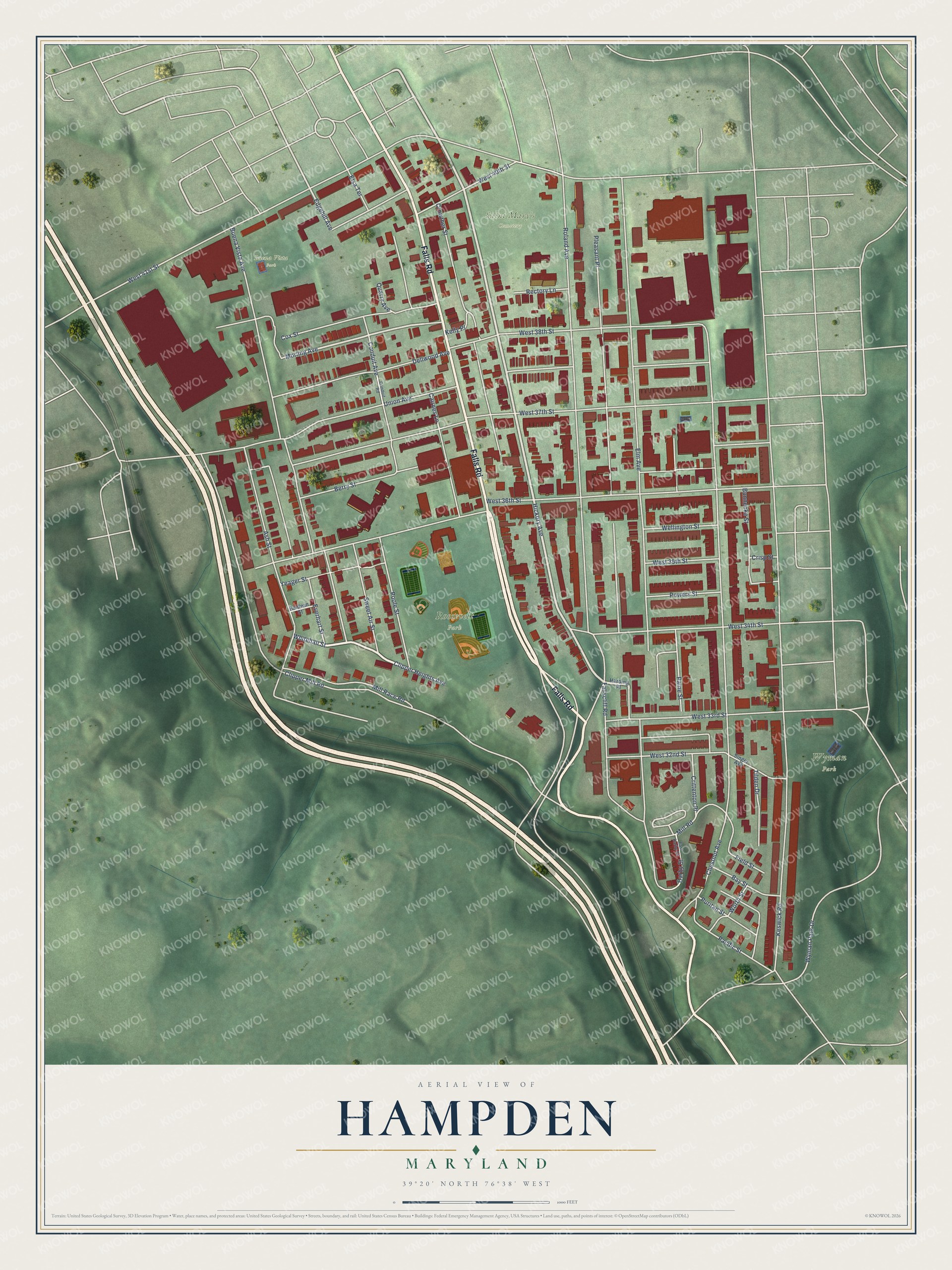 Watermarked full-map preview of Hampden, Maryland
