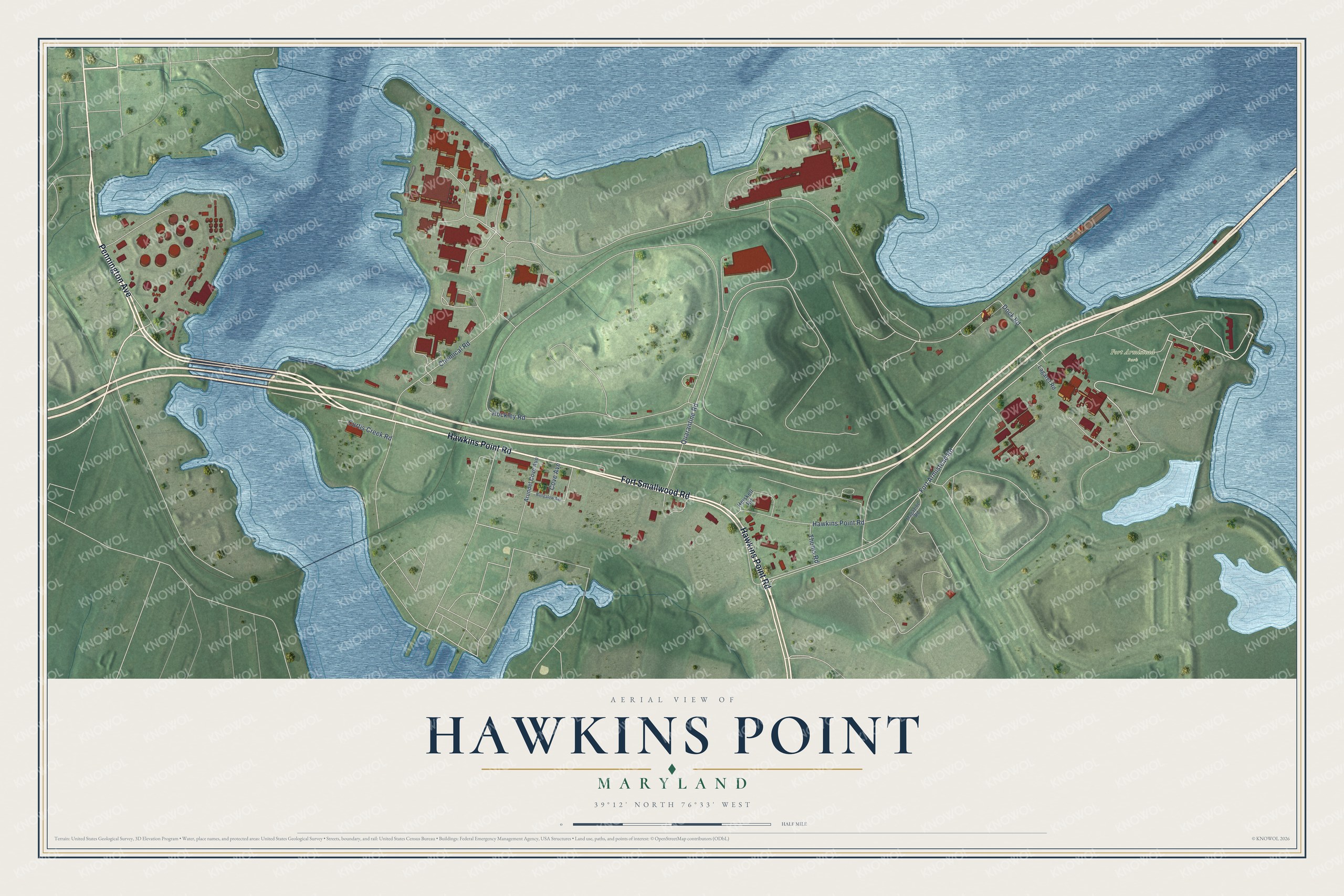 Watermarked full-map preview of Hawkins Point, Maryland