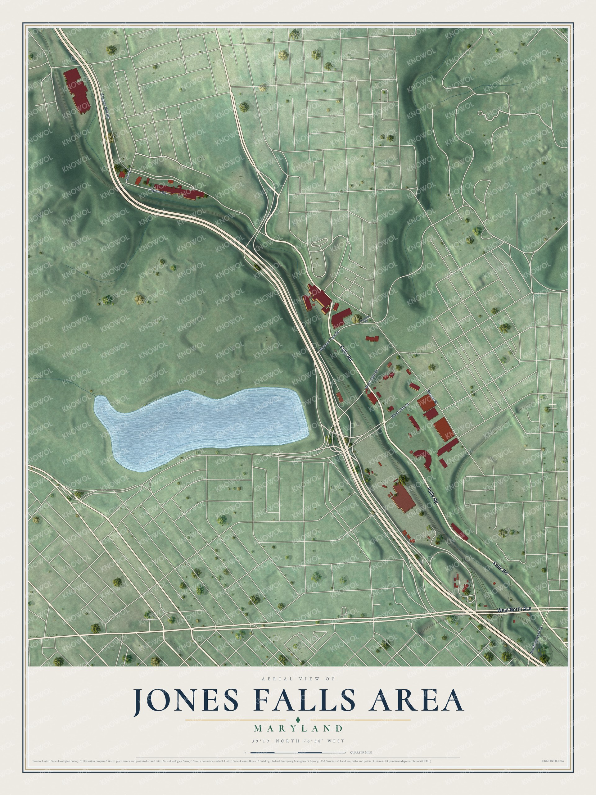 Watermarked full-map preview of Jones Falls Area, Maryland