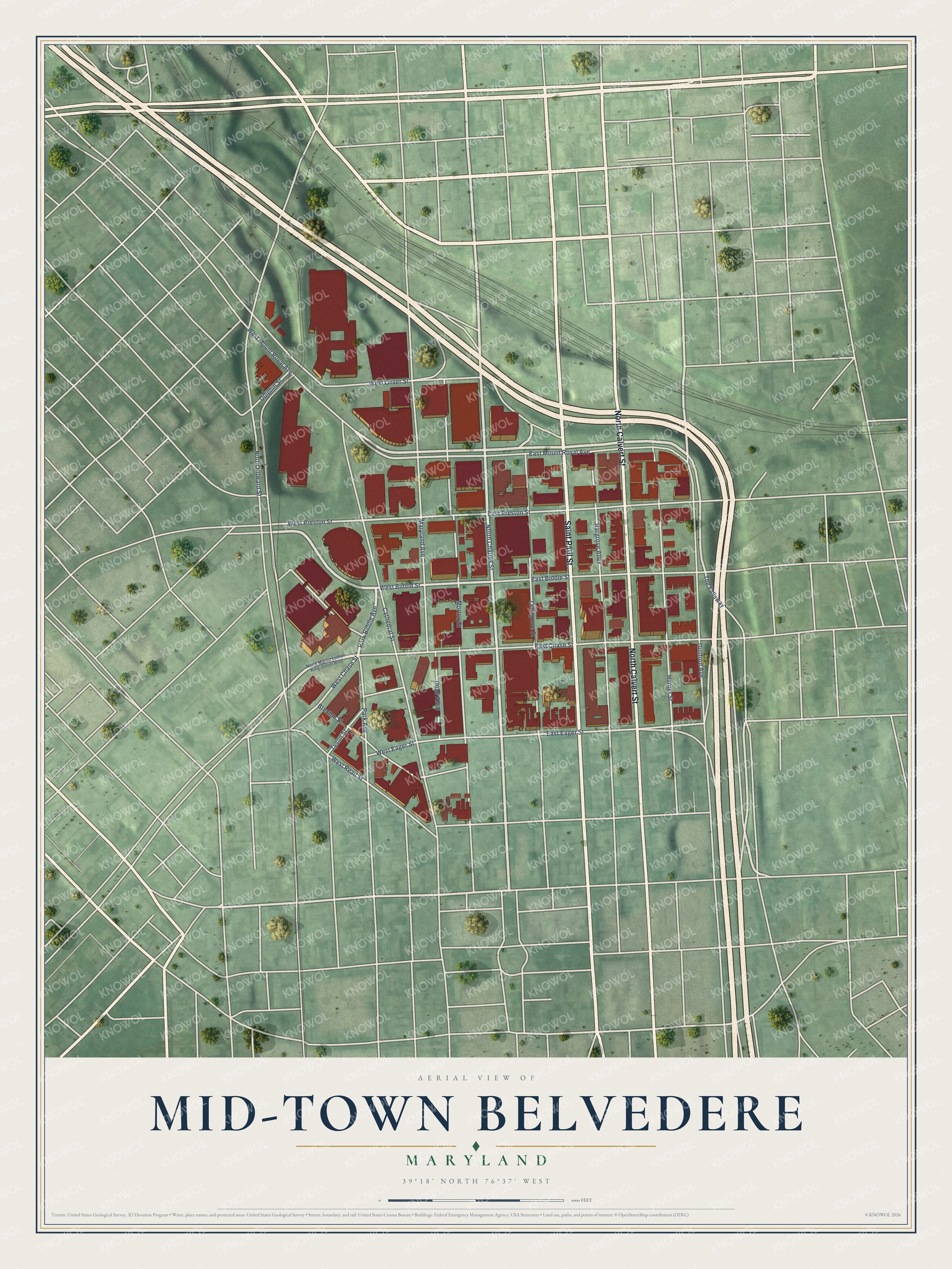 Watermarked full-map preview of Mid-Town Belvedere, Maryland