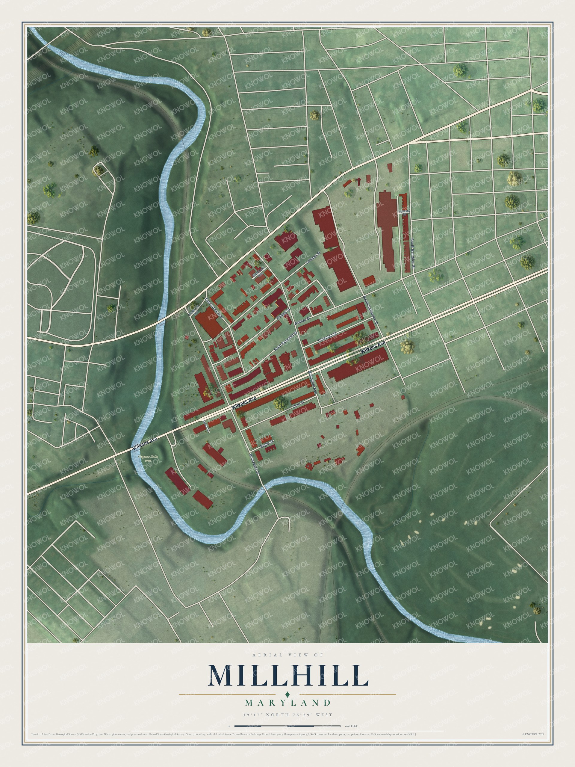 Watermarked full-map preview of Millhill, Maryland