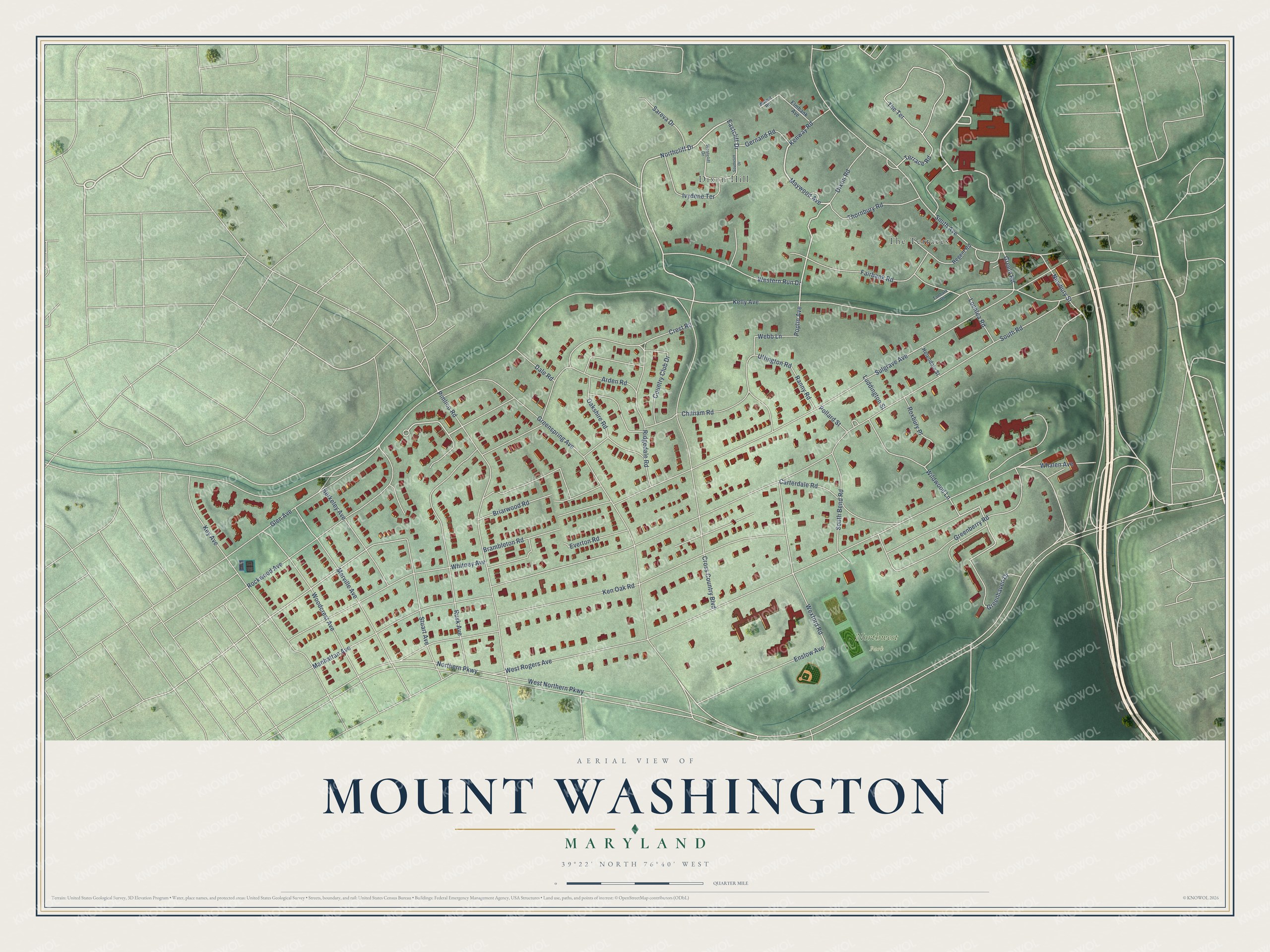 Watermarked full-map preview of Mount Washington, Maryland