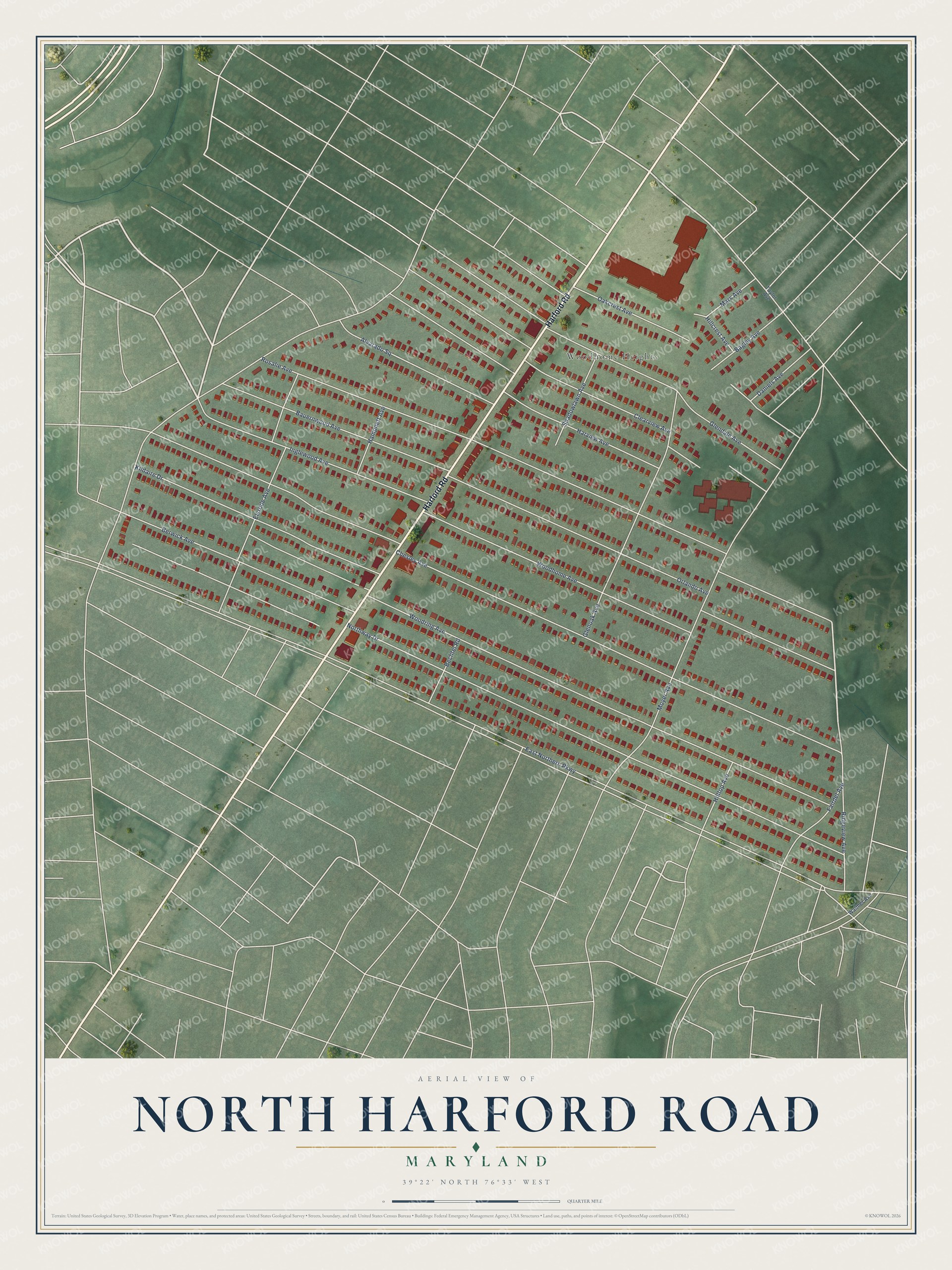 Watermarked full-map preview of North Harford Road, Maryland